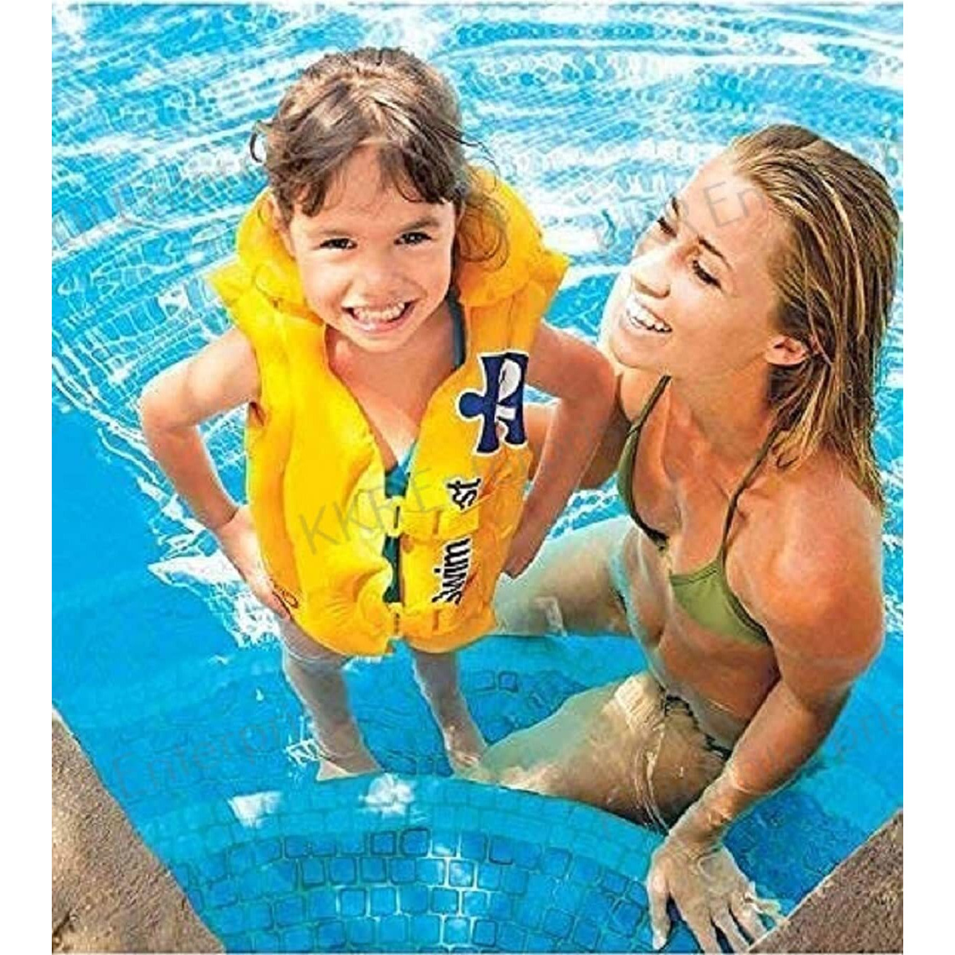 Mamadev- Pool Party Adjustable Float Inflatable Swim Vest Safety Jacket with Swimming Ring for Girls and Boys Swimming Ring Swim Tube(5-8Year) (Swim Jacket & Swim Ring)