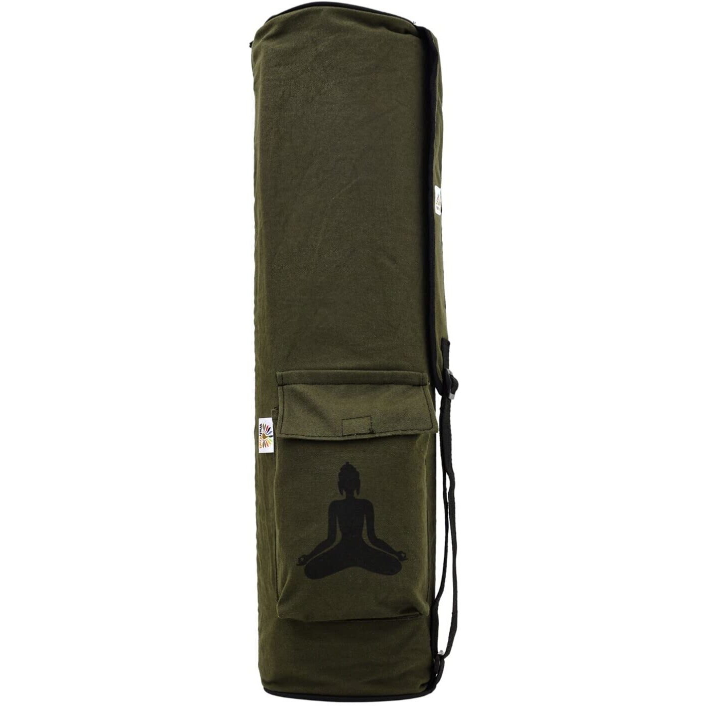 WishKraft Canvas Yoga Mat Bag | Full Easy Access Zip Cover, Multi Functional Storage Pockets & Adjustable Shoulder Strap (Olive Green)