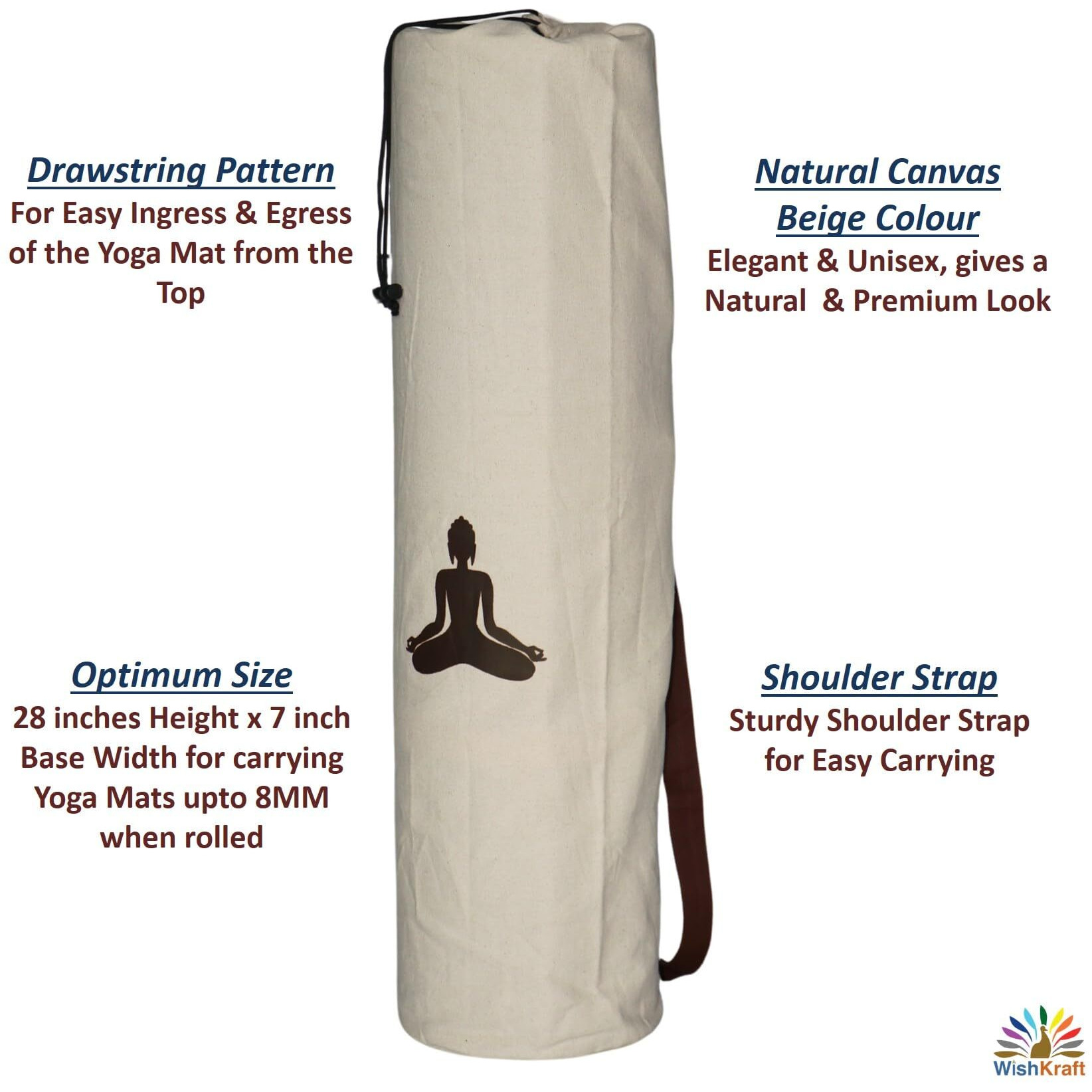 WishKraft Canvas Yoga Mat Bag | Premium Cotton Canvas Fabric (Yoga Mat Bag - Drawstring [Beige])