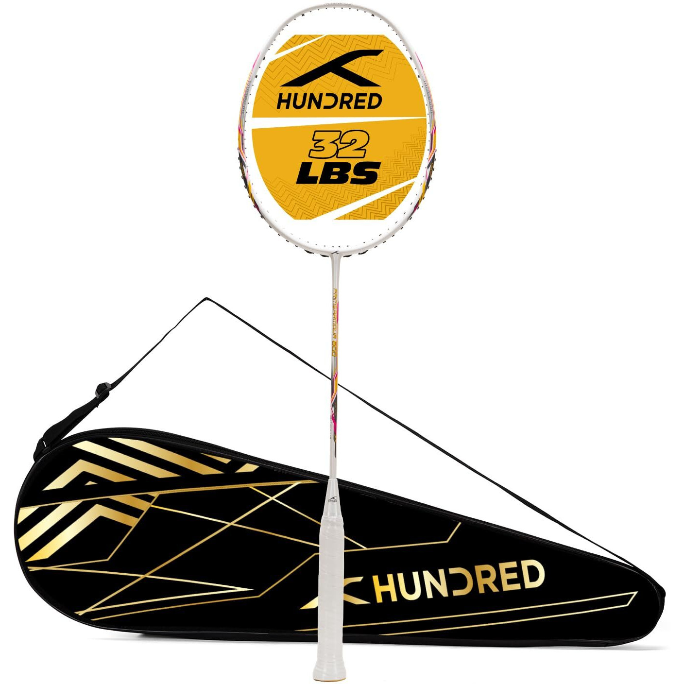 HUNDRED Primearmour 800 Carbon Fibre Unstrung Badminton Racket with Full Racket Cover for Intermediate Players (84g, Max Tension - 32LBS)