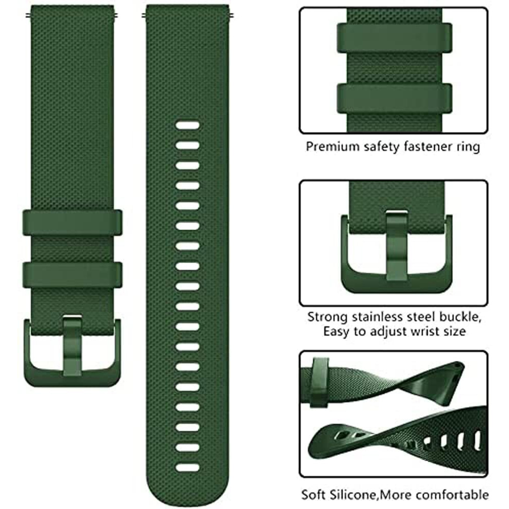 Zitel Bands Compatible with Garmin Forerunner 245 245 Music, 645 645 Music, 55 158, Vivoactive 3, Venu Sq, Vivomove HR, Approach S40 S42 S12 - Soft Silicone 20mm Strap (Green)
