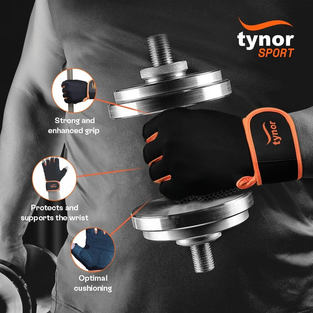 TYNOR Tynorgrip Gym Gloves with Support, Black, Large, 1 Pair