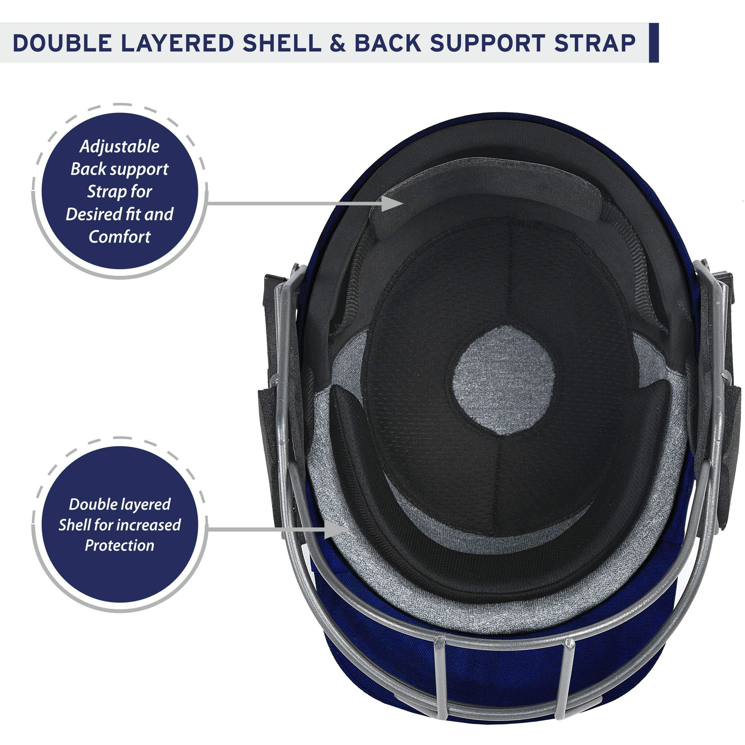 DSC FORT44 Cricket Helmet for Men & Boys (Adjustable Steel Grill | Back Support Strap |Color Navy | Light Weight | Size Small