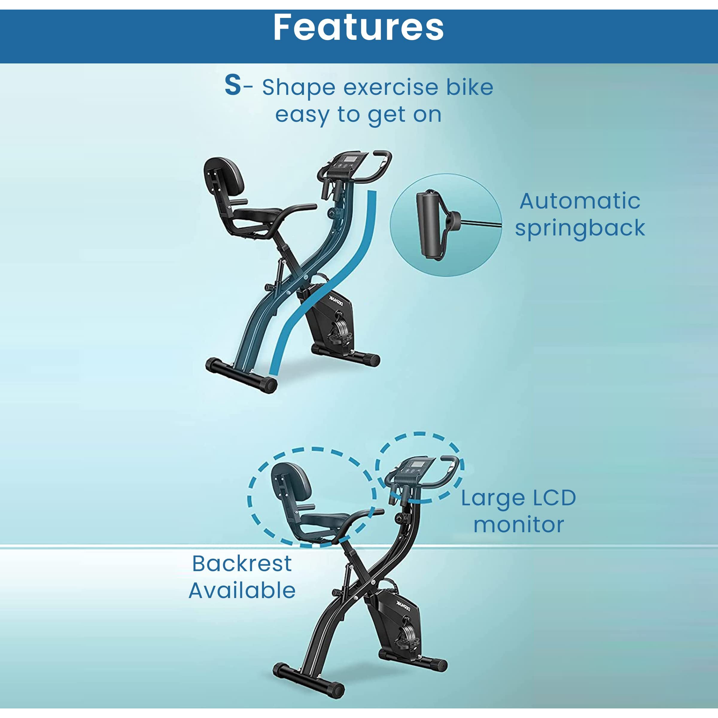 AGARO Empire Fitness Exercise Cycle, 3-in-1 Magnetic X-Bike, Indoor Recumbent Exercise Bike, Sturdy Foldable Stationary Bike with Arm Resistance Band and Backrest, 8-Level Resistance for Men, Women and Seniors.