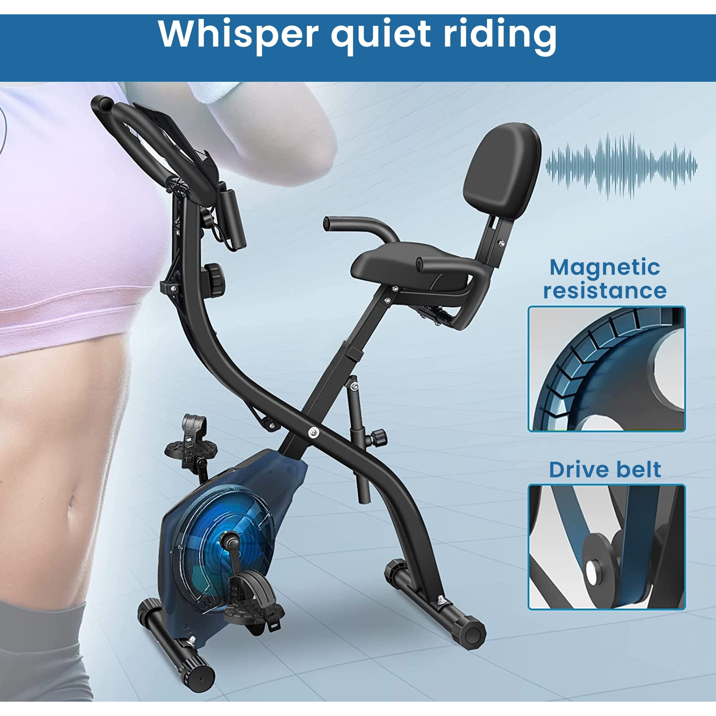 AGARO Empire Fitness Exercise Cycle, 3-in-1 Magnetic X-Bike, Indoor Recumbent Exercise Bike, Sturdy Foldable Stationary Bike with Arm Resistance Band and Backrest, 8-Level Resistance for Men, Women and Seniors.