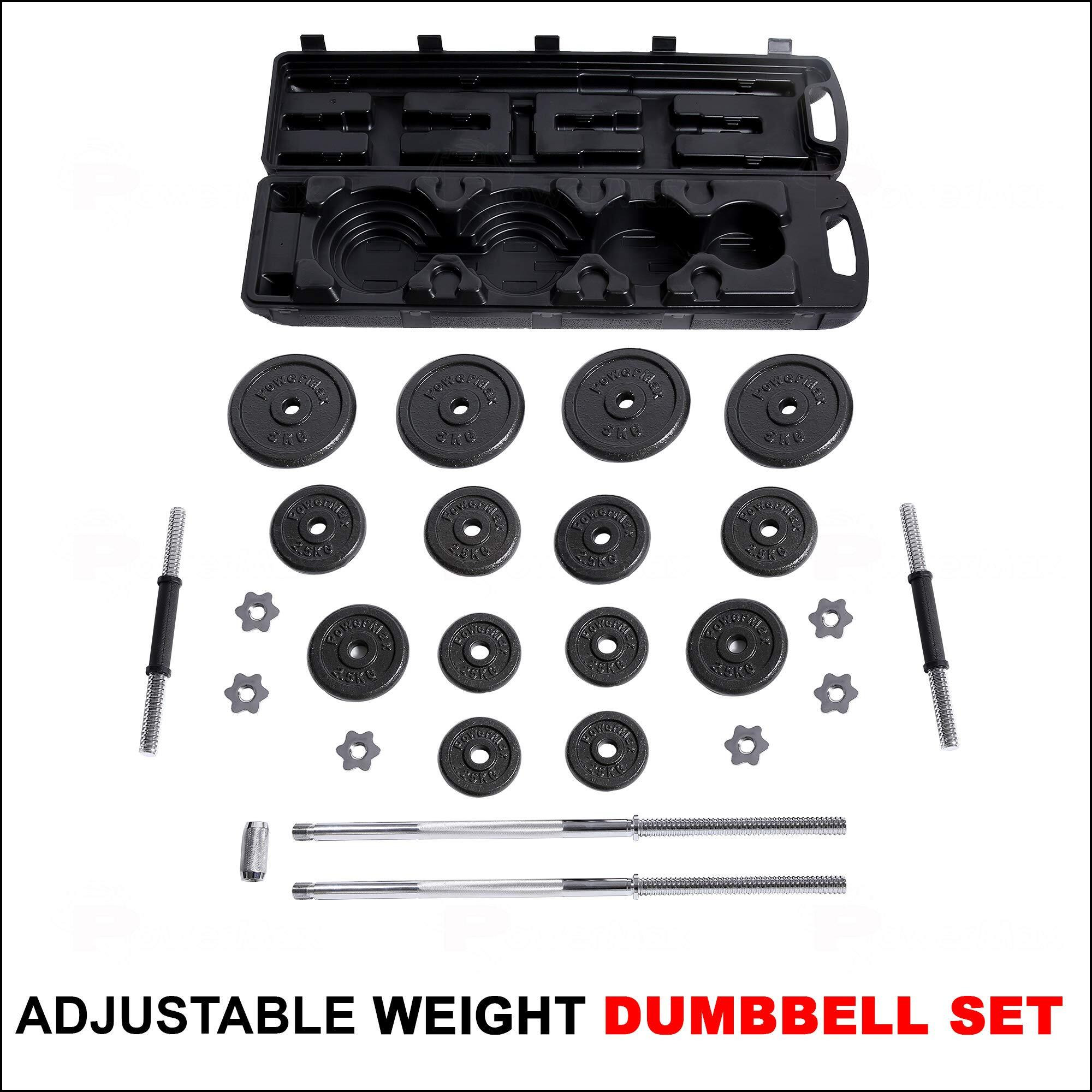PowerMax Fitness PDS-50KG Adjustable Steel (Solid Iron) Dumbbells Weight Set with case and Hammer-tone colour