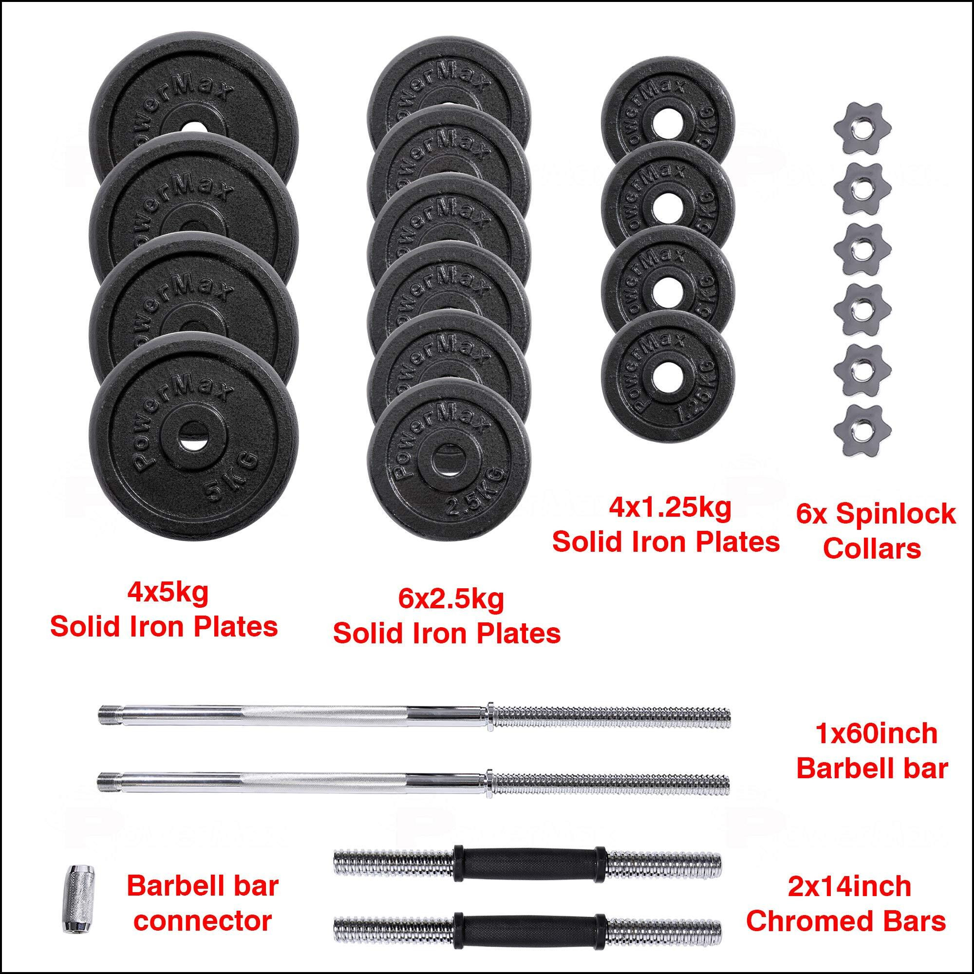 PowerMax Fitness PDS-50KG Adjustable Steel (Solid Iron) Dumbbells Weight Set with case and Hammer-tone colour