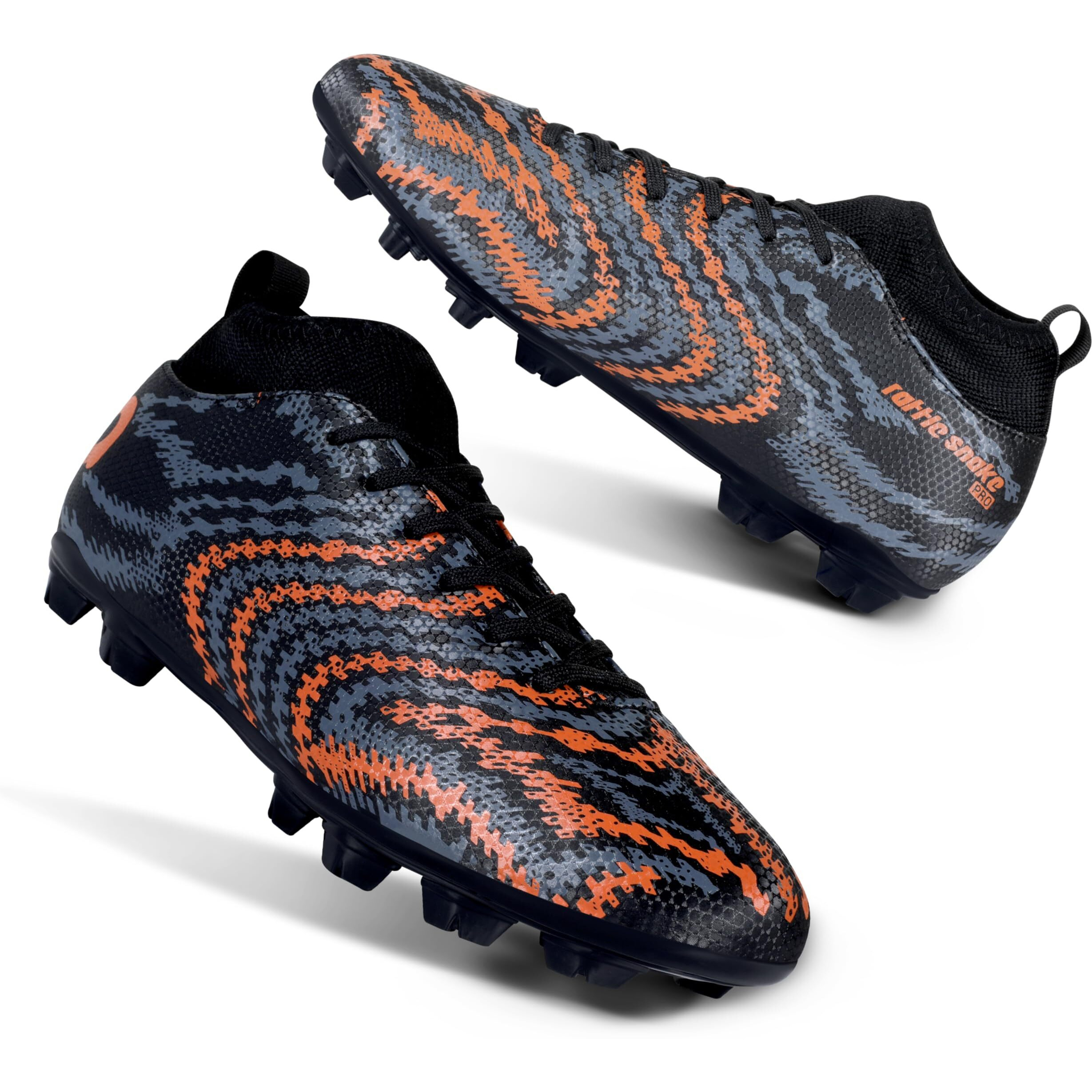 Aivin Pro Rattle Snake Football Stud Black Orange Football Shoes for Men