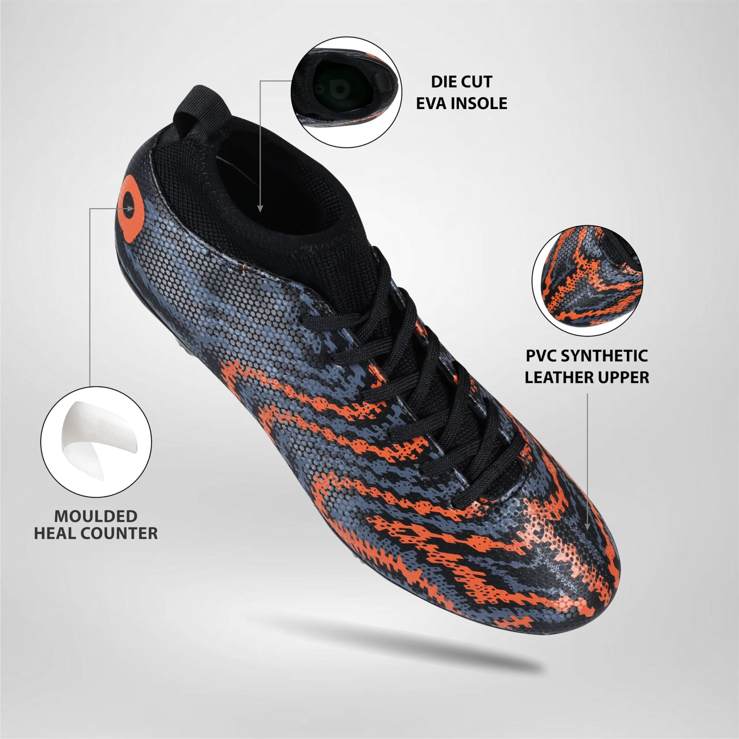 Aivin Pro Rattle Snake Football Stud Black Orange Football Shoes for Men