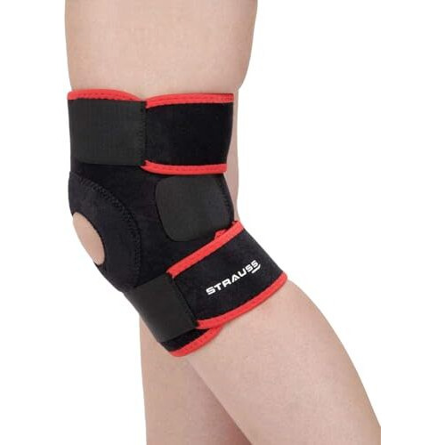 STRAUSS Adjustable Knee Support Patella | Breathable Knee Cap for Knee Pain, Gym Workout, Running, Arthritis and Protection | Knee Brace for Knee Pain Relief | For Men and Women | Size Free Size, (Black Red)