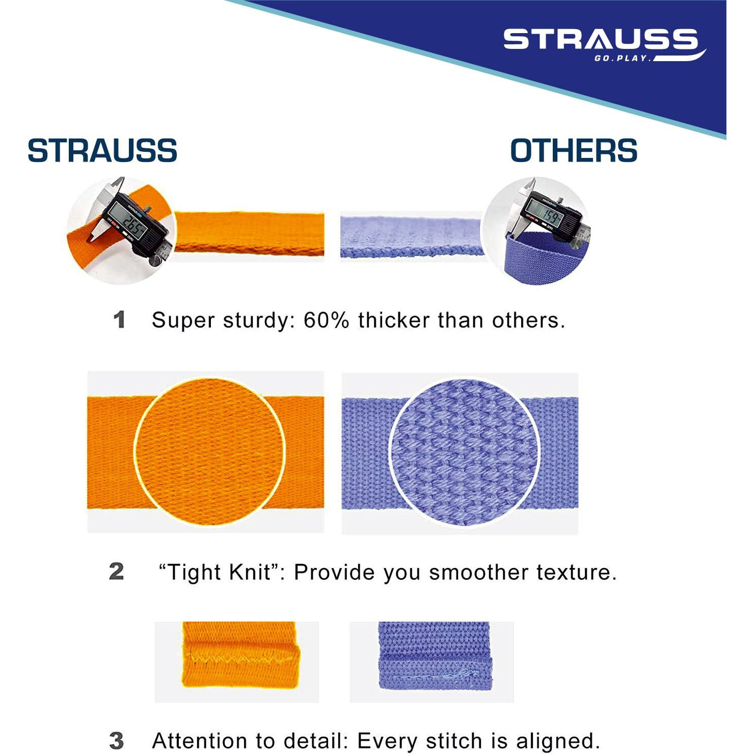 Strauss Yoga Strap & Stretching Belt | Ideal for Yoga, Pilates, Therapy, Dance, Gymnastics & Flexibility | 60% Thicker Belt with Extra Safe Adjustable Metal D-Ring Buckle | Eco-Friendly, 8 feet (Orange)