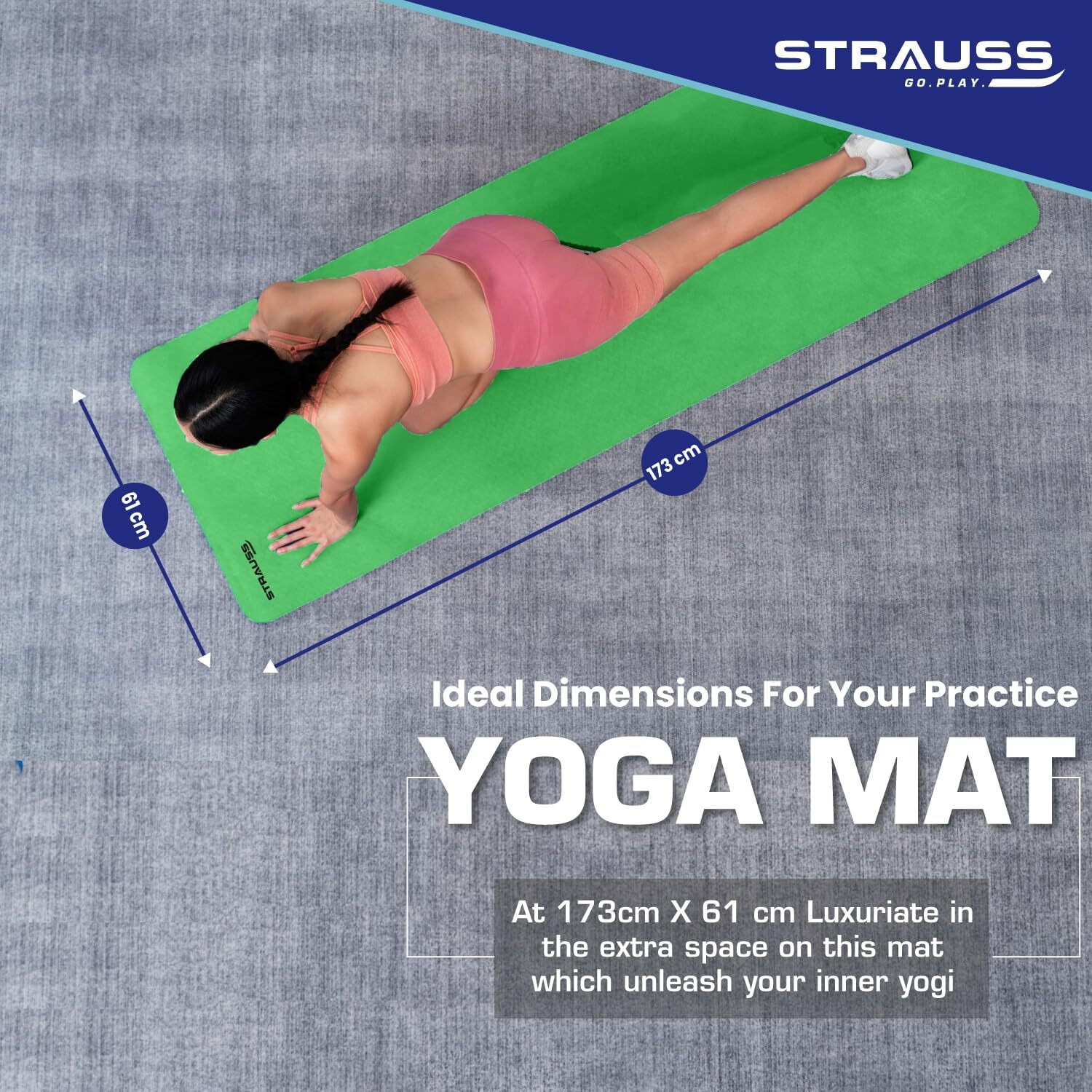 STRAUSS Yoga Mat with Carry Bag | Anti-Slip Exercise Mat for Women & Men | Home Gym Workout, Yoga, Pilates | Eco-friendly | Non-Slip Surface | Lightweight & Durable | 8mm (Green)