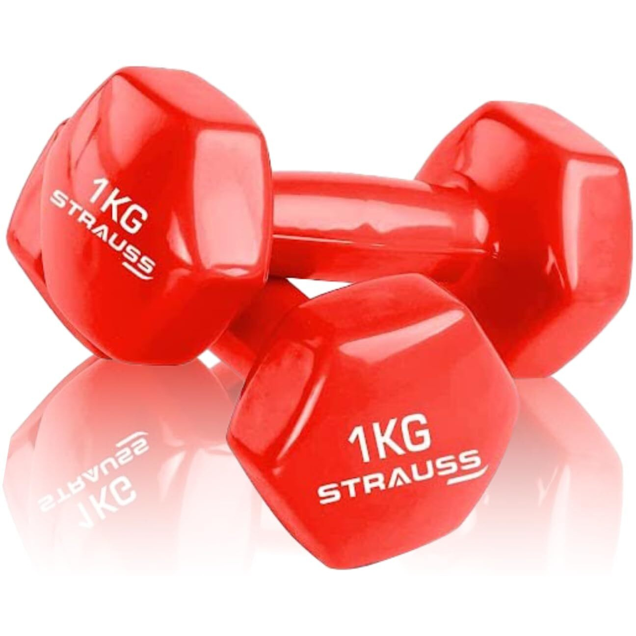 Strauss Vinyl Dumbbell Set for Men & Women |Ideal Home & Gym Workout |Non-Slip Grip, Compact & Portable | Fitness Gym Equipment for Strength Training, Bodybuilding, & Aerobics|1Kg Each, 2Kg Pair,(Red)