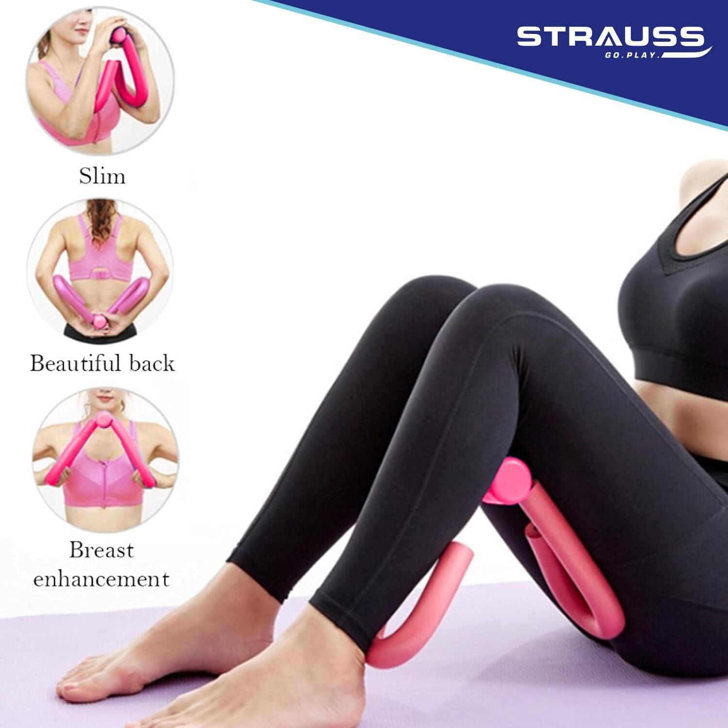 Strauss Thigh Exerciser | Multifunction Thigh Workout Reducer | Exercise Equipment Foam and Steel Equipment for Home Gym | Thigh Master For Inner Thigh Exercise | Hip and Pelvis Trainer for Women,(Pink)