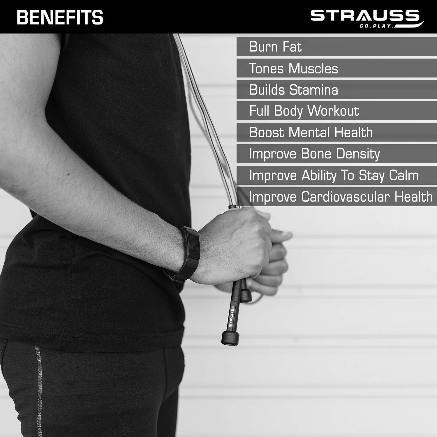 Strauss Skipping Rope for Men and Women| Jumping Jump Rope |Speed Skipping Rope for Kids, Women & Men| Girls Rassi Jumping |Ideal for Men Exercise & Gym, (Grey)