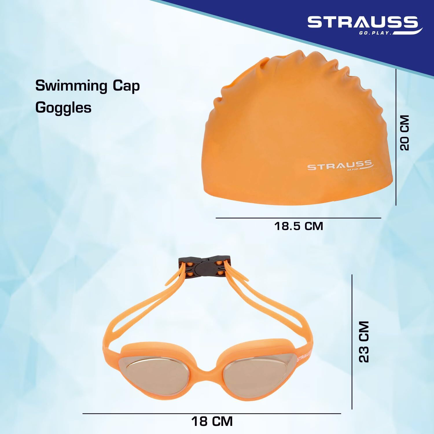 STRAUSS Swimming Goggles Set with UV and Anti Fog Protection | Swimming Kit of Goggles,Cap,Earplug & Nose Plug Set - Ideal for All Age Group | Fully Adjustable | (Orange)