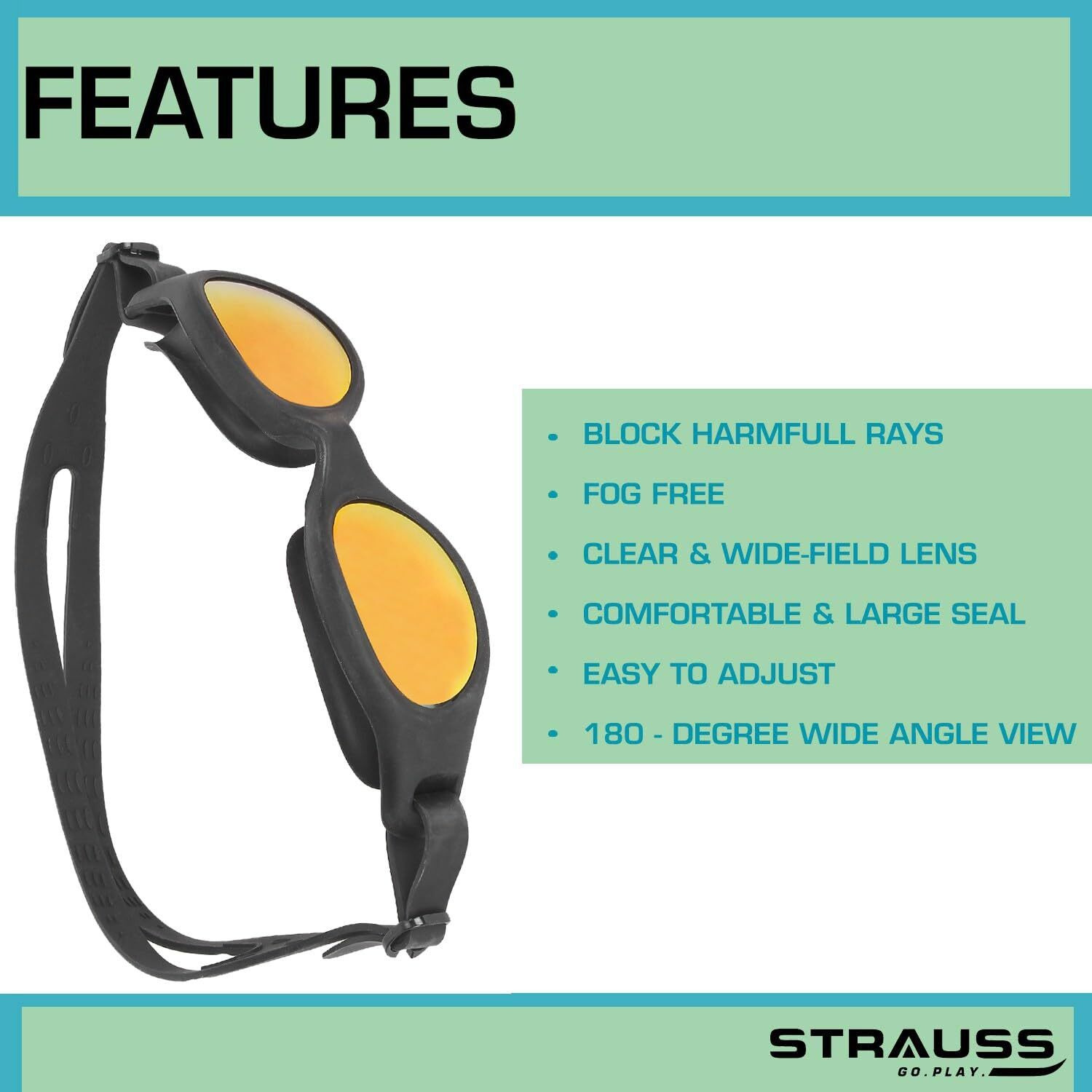 STRAUSS Swimming Set with UV and Anti Fog Protection Goggles, Swim Cap, Earplug and Nose Plug Set - Suitable Swimming Kit for All Age Group | Fully Adjustable | (Multicolor Yellow)