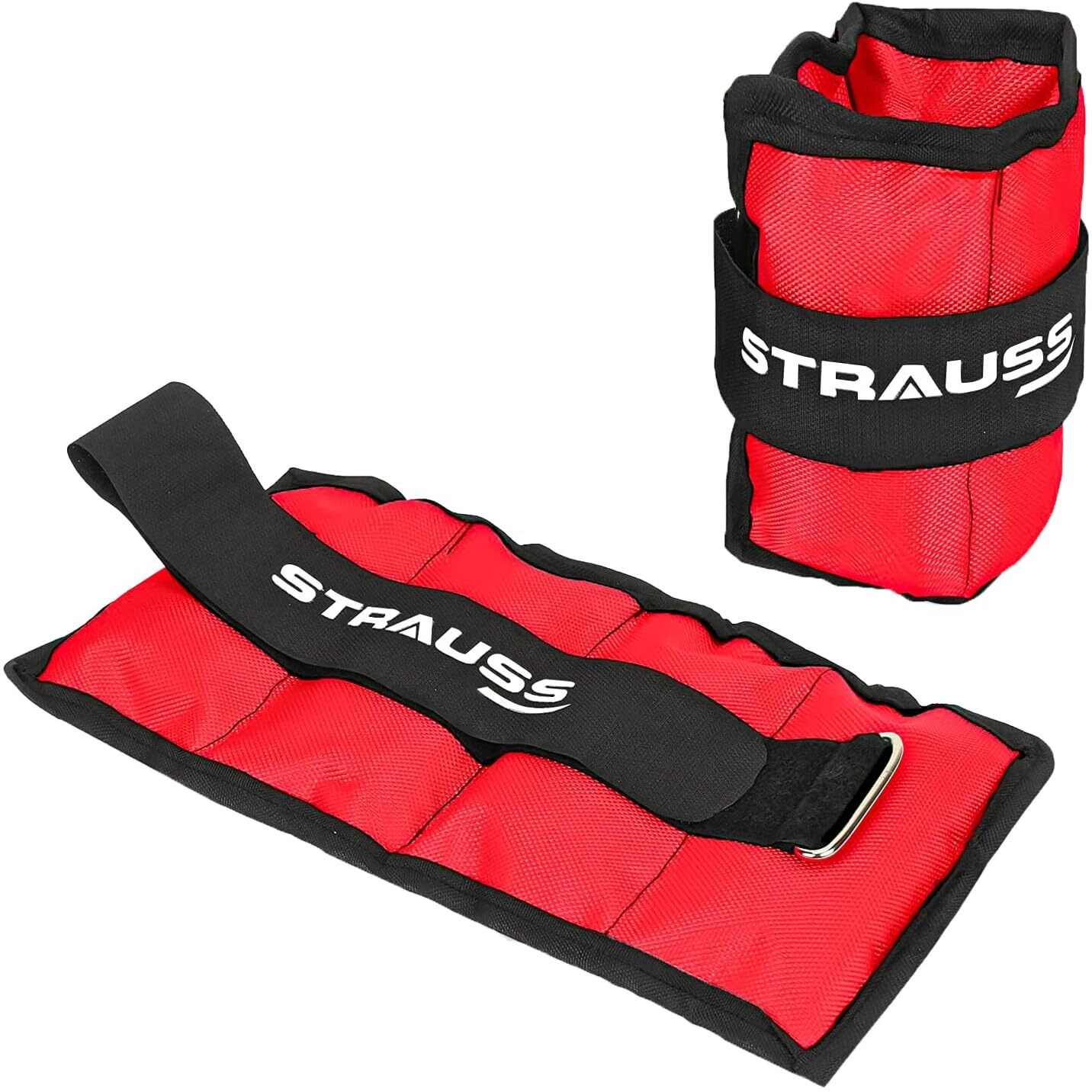 Strauss Adjustable Ankle Wrist Weights 0.5 KG X 2 | Ideal for Walking, Running, Jogging, Cycling, Gym, Workout & Strength Training | Easy to Use on Ankle, Wrist, Leg, (Red)
