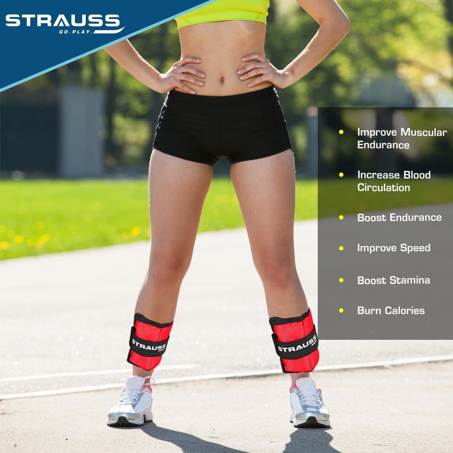 Strauss Adjustable Ankle Wrist Weights 0.5 KG X 2 | Ideal for Walking, Running, Jogging, Cycling, Gym, Workout & Strength Training | Easy to Use on Ankle, Wrist, Leg, (Red)