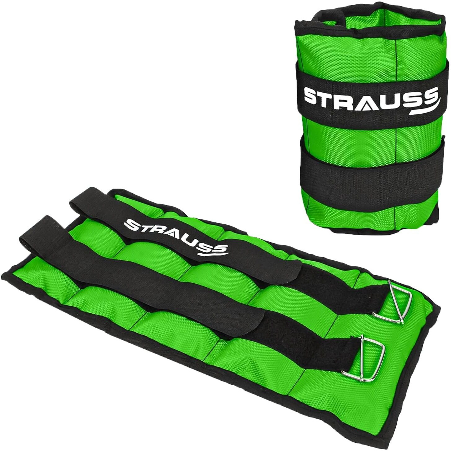 Strauss Adjustable Ankle Wrist Weights 1.5 KG X 2 | Ideal for Walking, Running, Jogging, Cycling, Gym, Workout & Strength Training | Easy to Use on Ankle, Wrist, Leg, (Green)