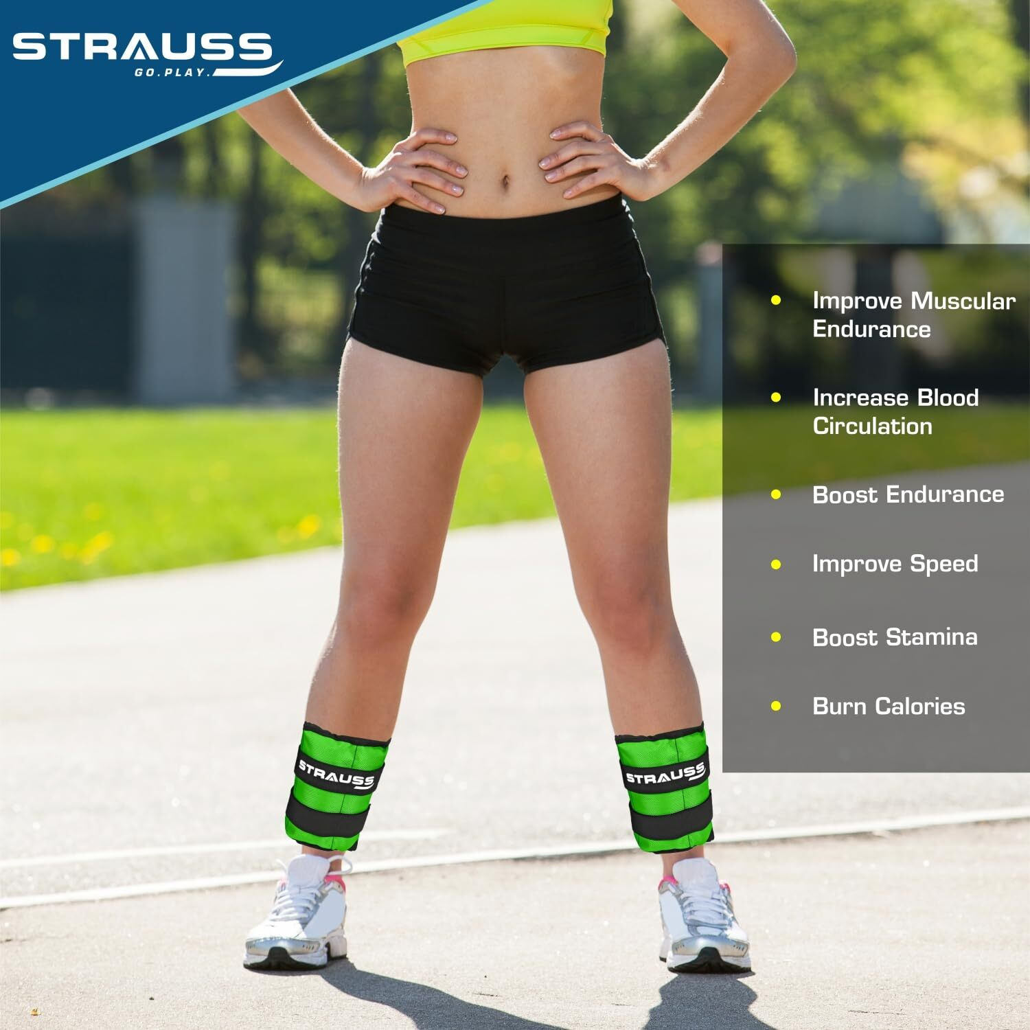 Strauss Adjustable Ankle Wrist Weights 1.5 KG X 2 | Ideal for Walking, Running, Jogging, Cycling, Gym, Workout & Strength Training | Easy to Use on Ankle, Wrist, Leg, (Green)