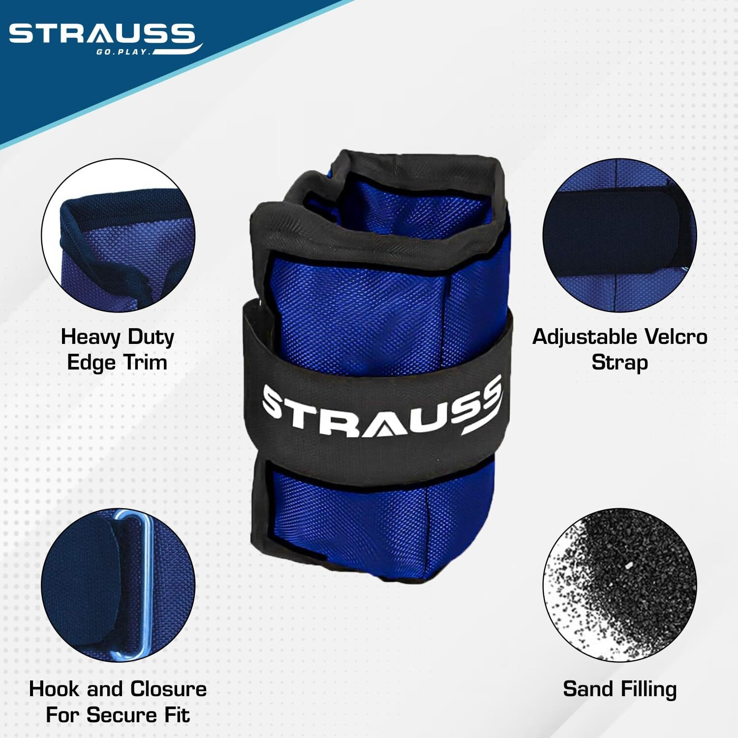 Strauss Adjustable Ankle Wrist Weights 0.5 KG X 2 | Ideal for Walking, Running, Jogging, Cycling, Gym, Workout & Strength Training | Easy to Use on Ankle, Wrist, Leg, (Blue)