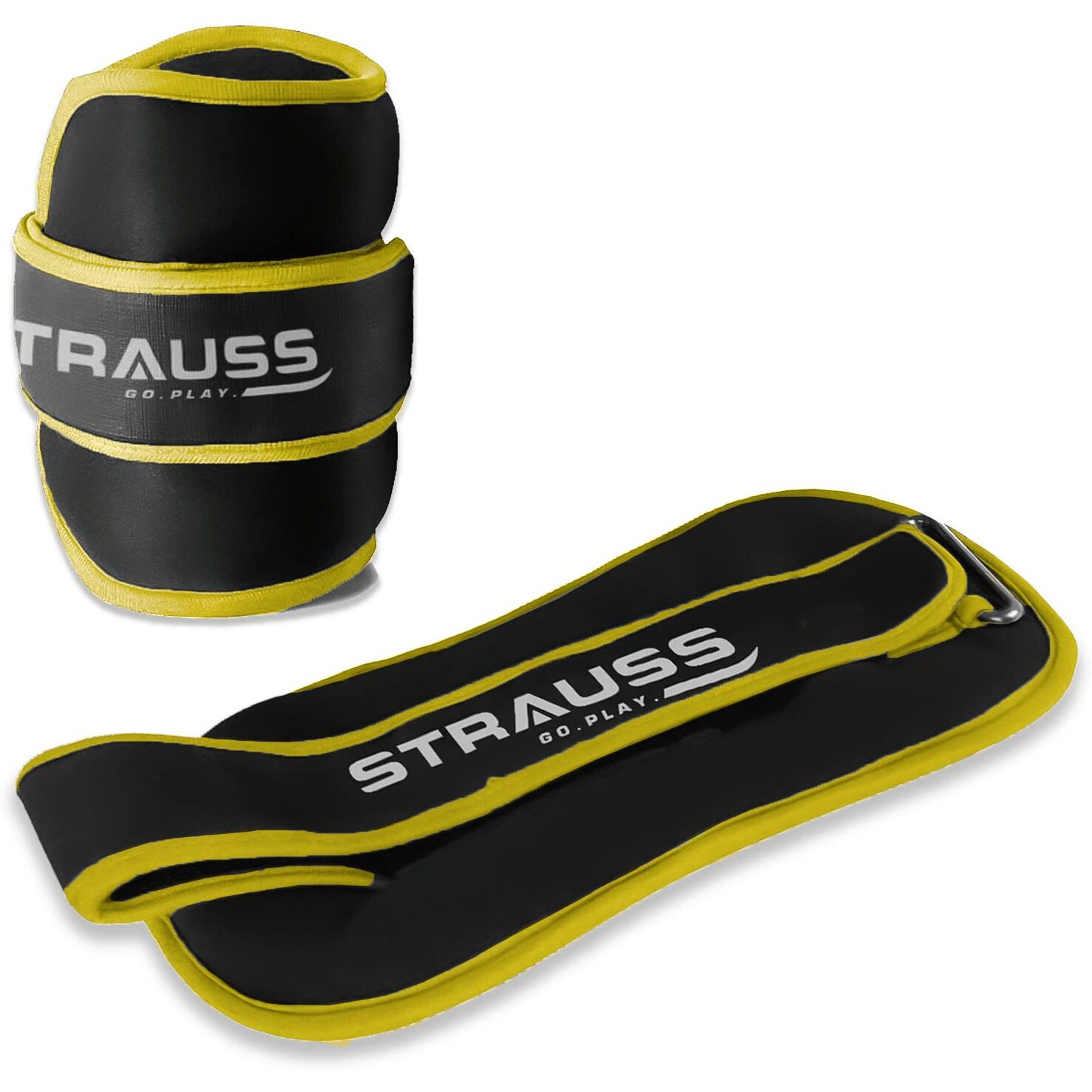 Strauss Ankle Weights for Exercise & Fitness|Adjustable Round Belt Design|Leg Weights for Strength Training,Walking Running,Jogging,Exercise &Gym Workout|Comfortable & Durable|1.5Kg(Each)(Yellow Pair)