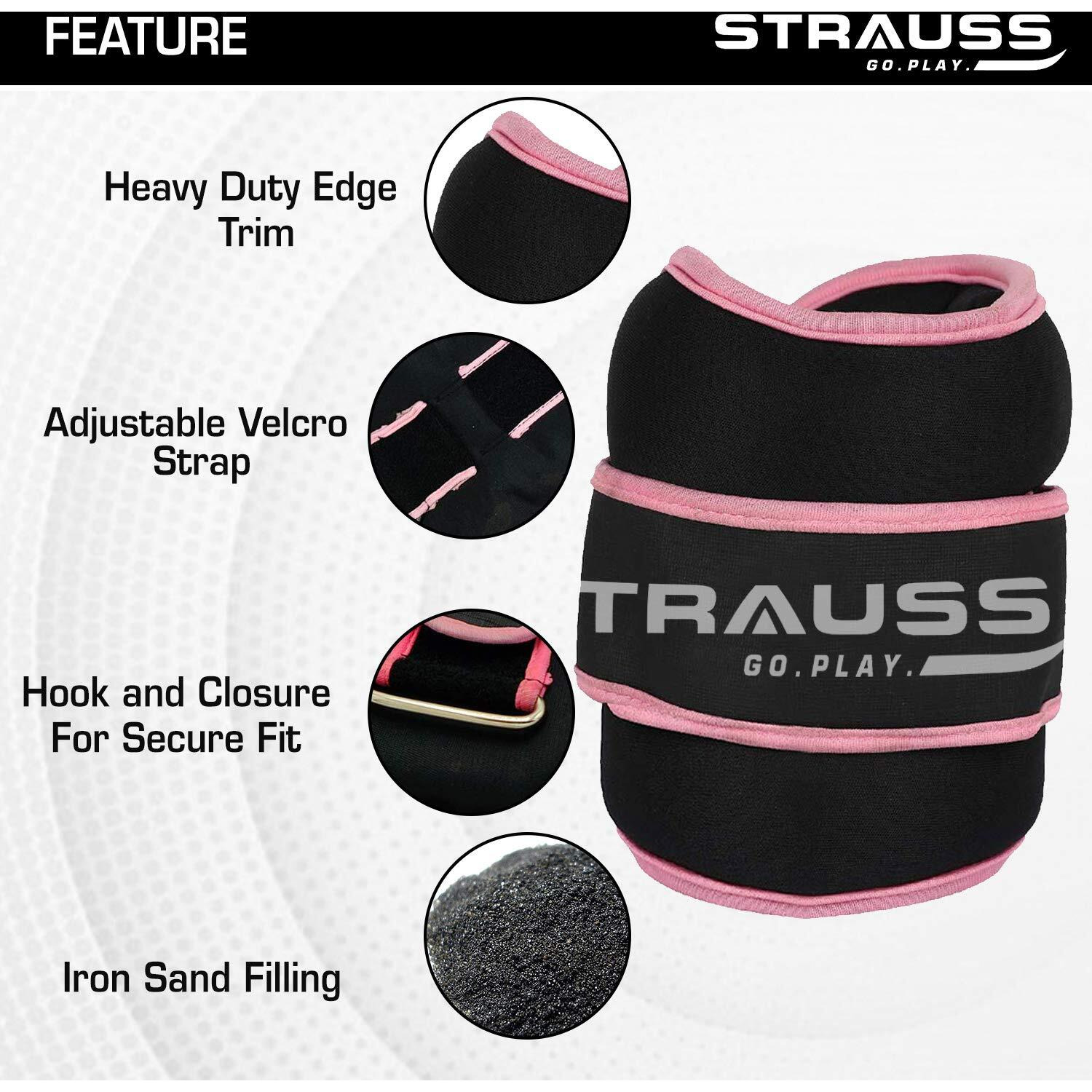 Strauss Ankle Weights for Exercise & Fitness |Adjustable Round Belt Design |Leg Weights for Strength Training,Walking Running, Jogging,Exercise & Gym Workout| Comfortable & Durable | (2 Kg Pink Pair)
