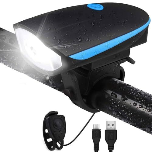 Strauss Bicycle LED Headlight with Horn | Rechargeable Front Bike Light & Horn Combo | Universal Adjustable Lamp for Cycling Safety | Horn & Headlight Functionality | 2-in-1 Device,(Blue)
