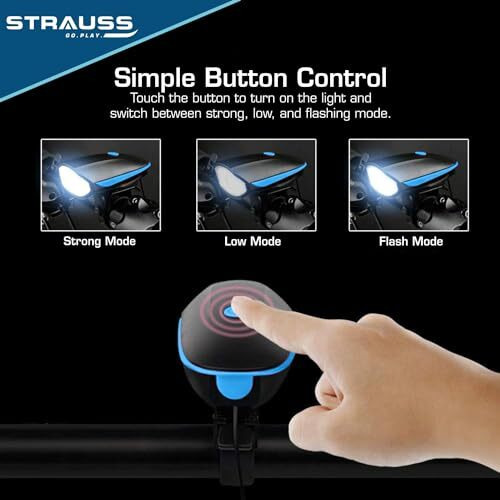 Strauss Bicycle LED Headlight with Horn | Rechargeable Front Bike Light & Horn Combo | Universal Adjustable Lamp for Cycling Safety | Horn & Headlight Functionality | 2-in-1 Device,(Blue)