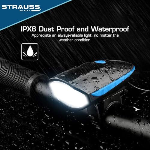 Strauss Bicycle LED Headlight with Horn | Rechargeable Front Bike Light & Horn Combo | Universal Adjustable Lamp for Cycling Safety | Horn & Headlight Functionality | 2-in-1 Device,(Blue)