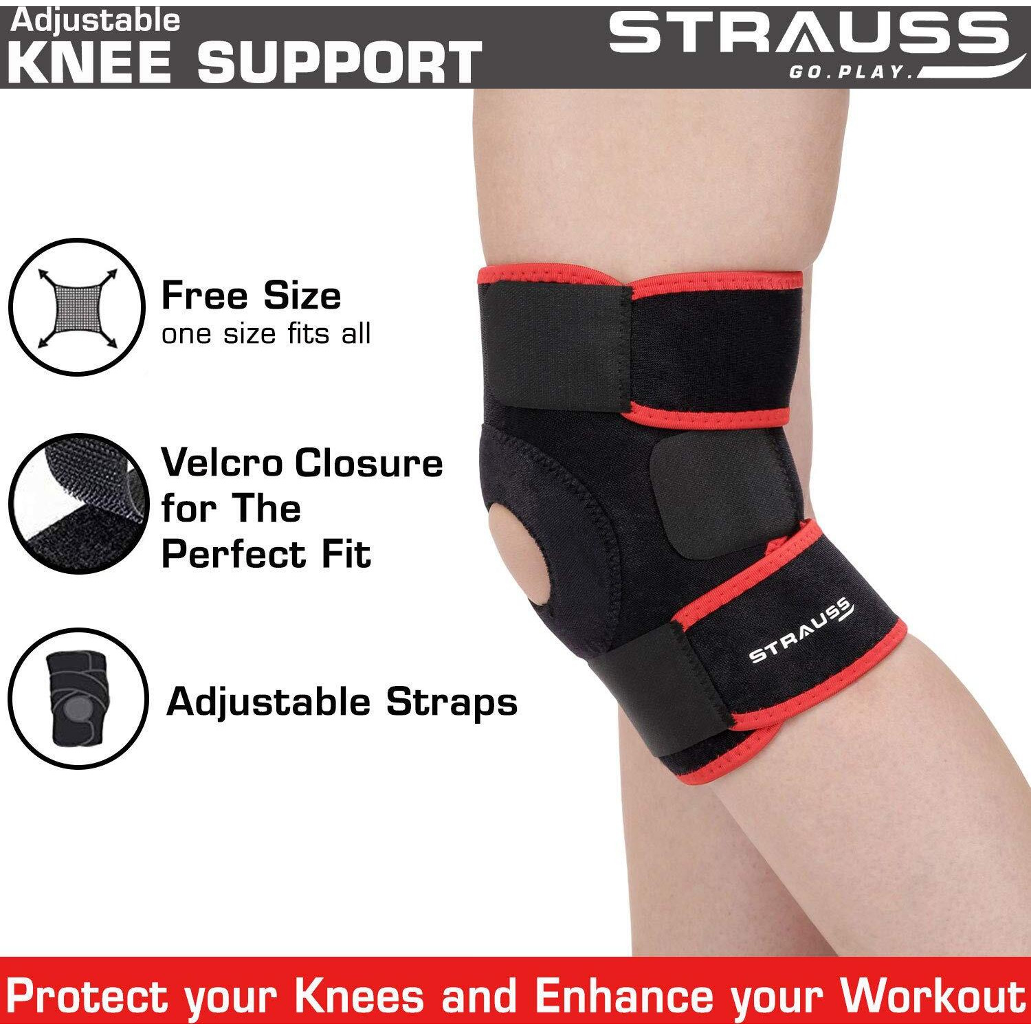 STRAUSS Adjustable Knee Support Patella, Free Size (Black), Single
