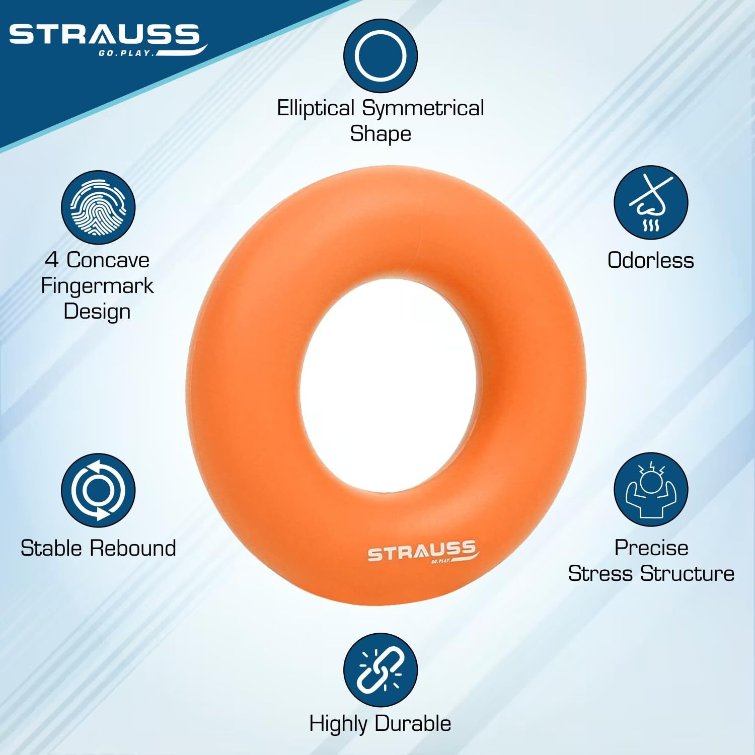 Strauss Silicon Palm Hand Grip Exerciser | Hand Strengthener for Carpal Tunnel Relief and Grip Strength | Silicone Finger Gripper and Finger Stretcher | Ideal For All Skill Levels | Set of 2, (Orange)