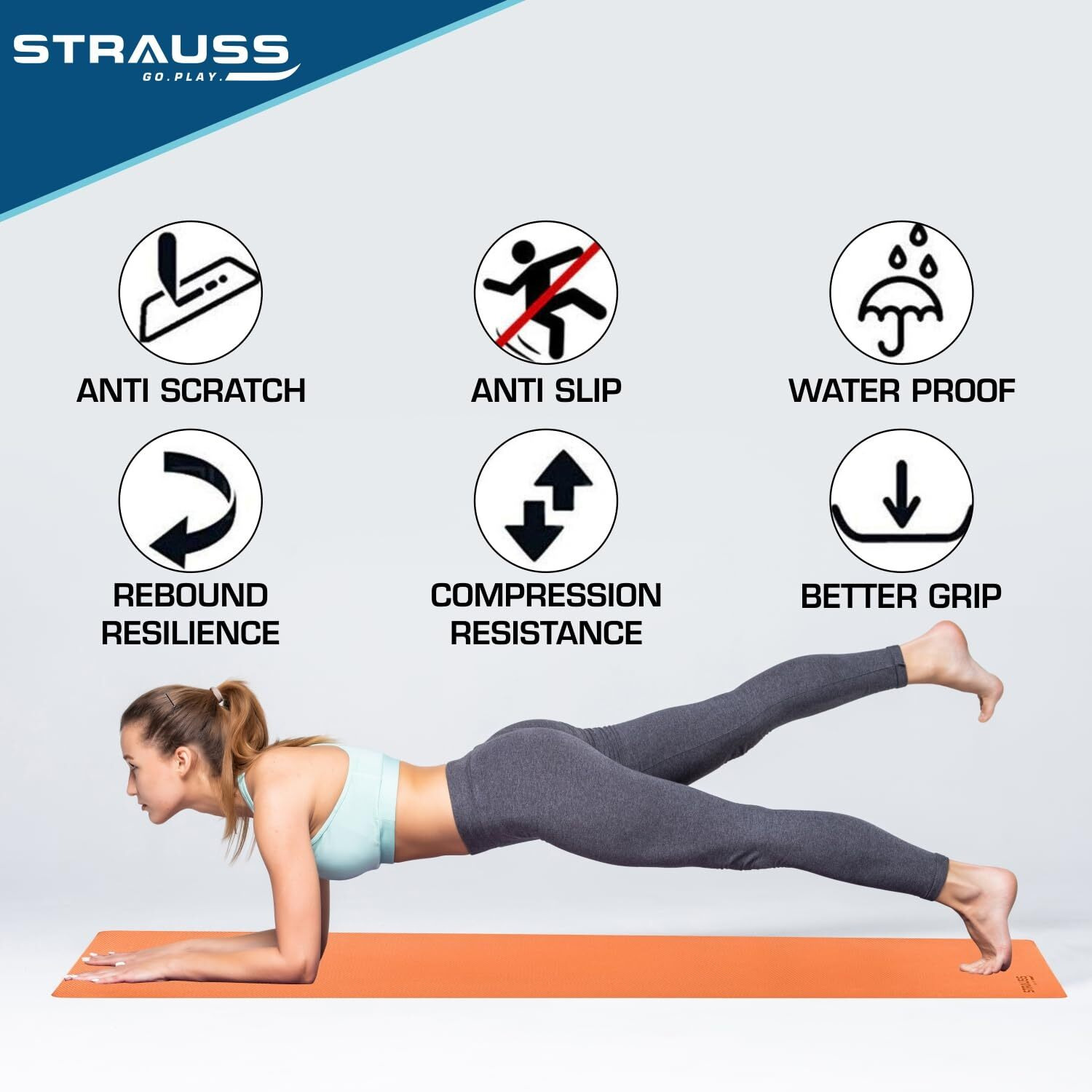 STRAUSS Anti Skid EVA Yoga Mat with Carry Bag, 6mm, Non-Slip Exercise Mat for Home & Gym | Lightweight & Durable Workout Mat | Ideal for Yoga, Pilates, Fitness | Ideal for Men & Women, (Orange)