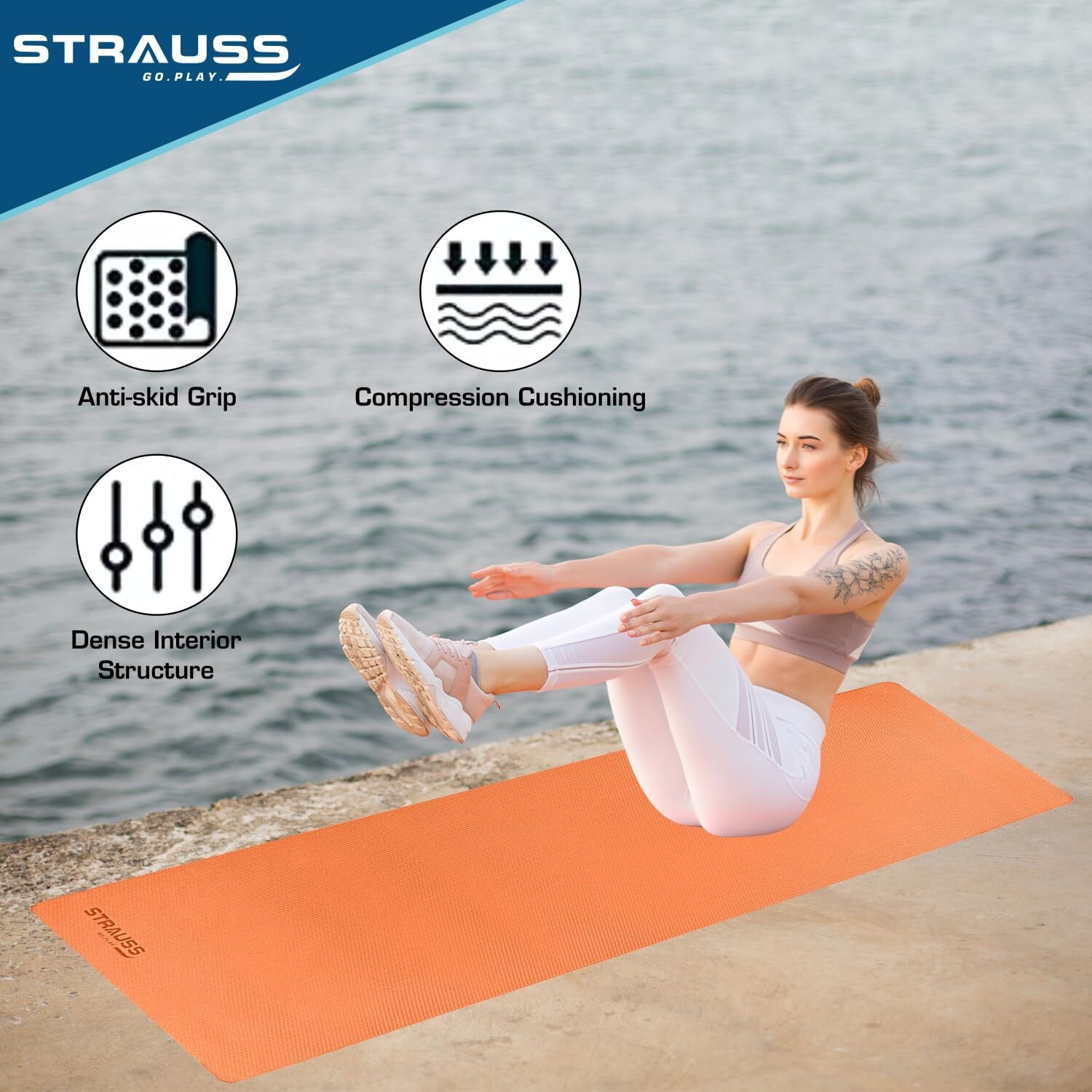STRAUSS Anti Skid EVA Yoga Mat with Carry Bag, 6mm, Non-Slip Exercise Mat for Home & Gym | Lightweight & Durable Workout Mat | Ideal for Yoga, Pilates, Fitness | Ideal for Men & Women, (Orange)