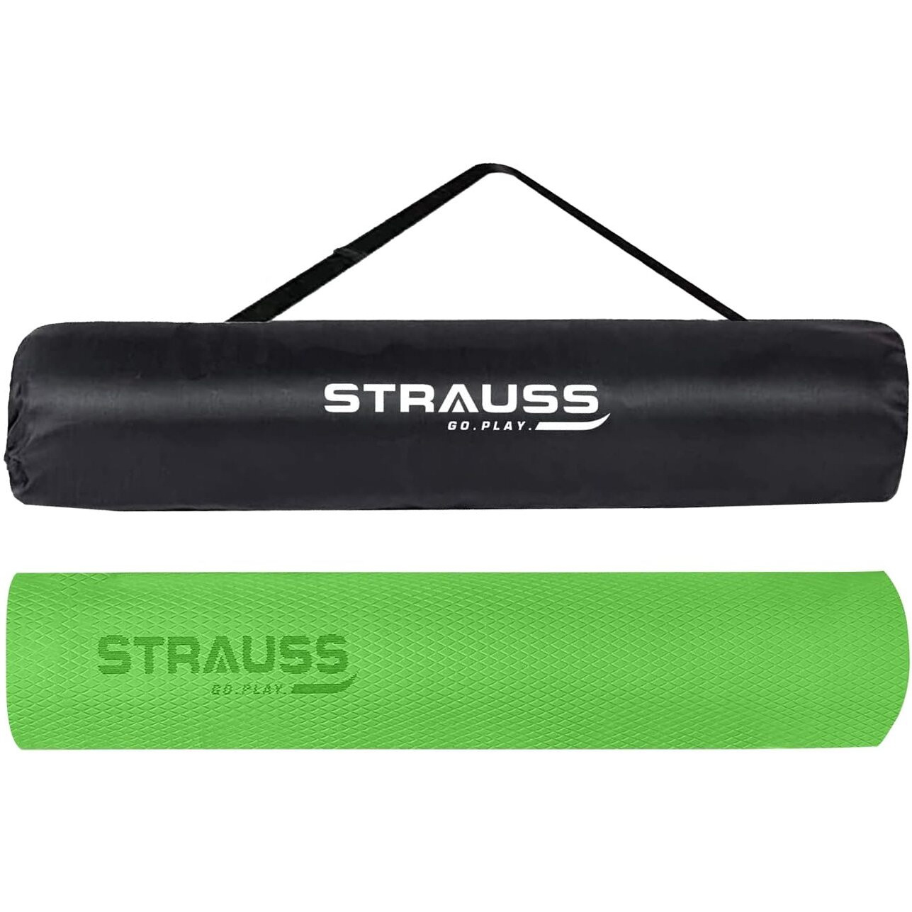 STRAUSS Anti Skid EVA Yoga Mat with Carry Bag, Non-Slip Exercise Mat for Home & Gym | Lightweight & Durable Workout Mat | Ideal for Yoga, Pilates, Fitness | Ideal for Men & Women, 4mm, (Green)