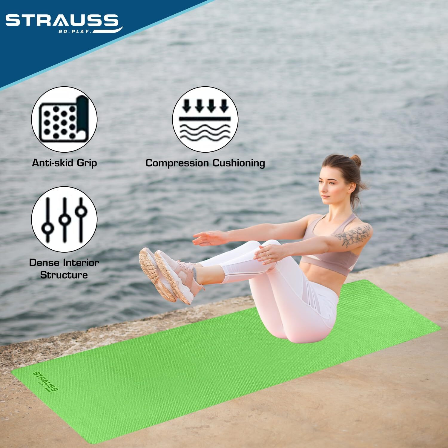 STRAUSS Anti Skid EVA Yoga Mat with Carry Bag, Non-Slip Exercise Mat for Home & Gym | Lightweight & Durable Workout Mat | Ideal for Yoga, Pilates, Fitness | Ideal for Men & Women, 4mm, (Green)