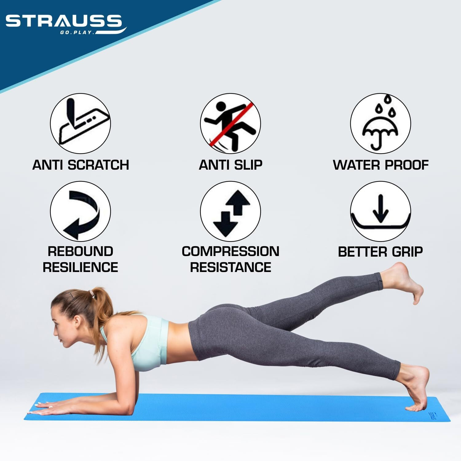 STRAUSS Anti Skid EVA Yoga Mat with Carry Bag, 6mm, Non-Slip Exercise Mat for Home & Gym | Lightweight & Durable Workout Mat | Ideal for Yoga, Pilates, Fitness | Ideal for Men & Women, (Sky Blue)