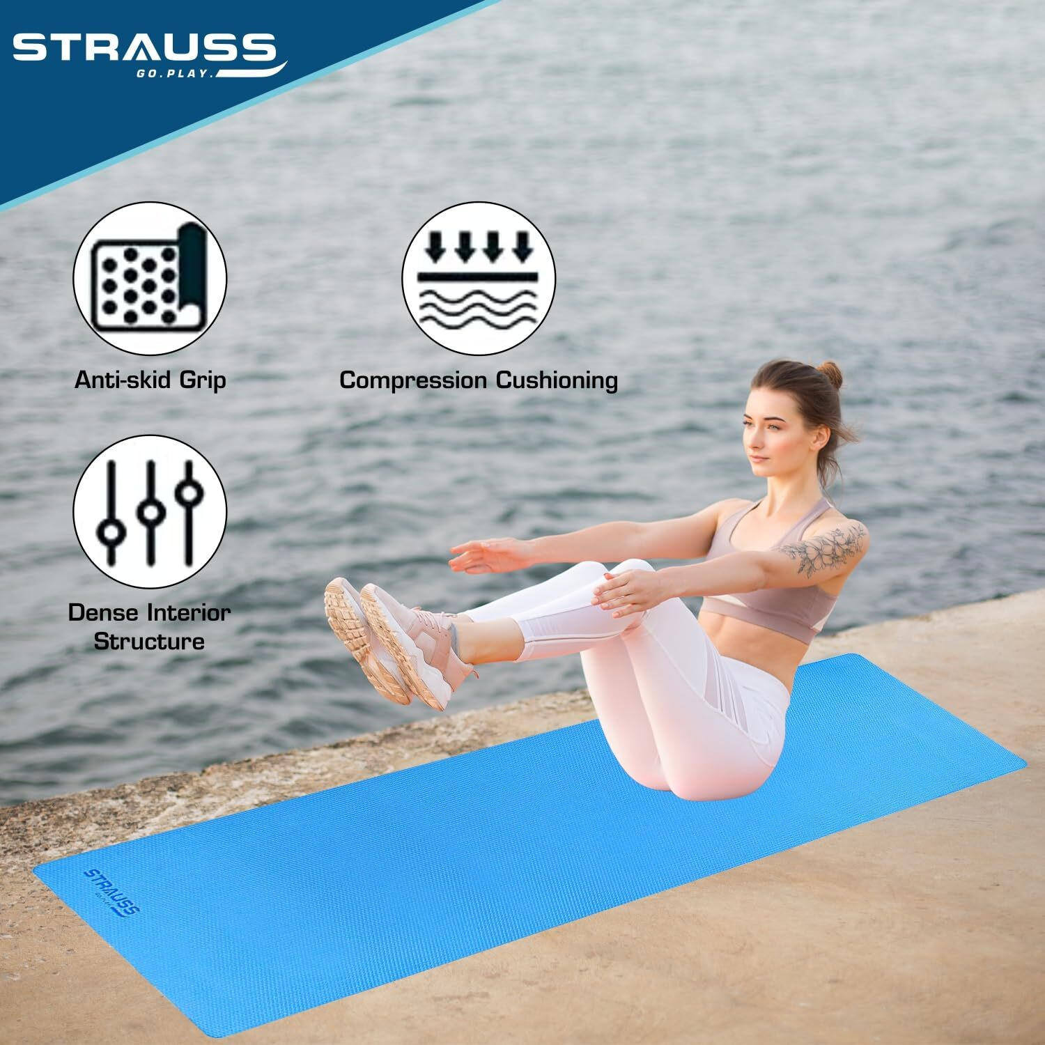 STRAUSS Anti Skid EVA Yoga Mat with Carry Bag, 6mm, Non-Slip Exercise Mat for Home & Gym | Lightweight & Durable Workout Mat | Ideal for Yoga, Pilates, Fitness | Ideal for Men & Women, (Sky Blue)