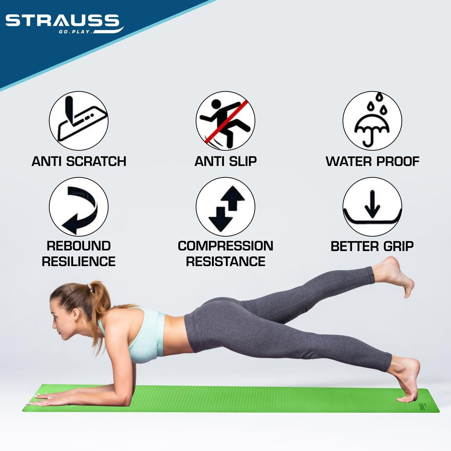 STRAUSS TPE Dual Layer Yoga Mat| Exercise Mat for Yoga,Pilates & Gym| Lightweight & Eco-Friendly Material | Yoga Mat for Women and Men |Ideal for Home Gym Workout |Includes Carry Strap | 4MM,(Green)