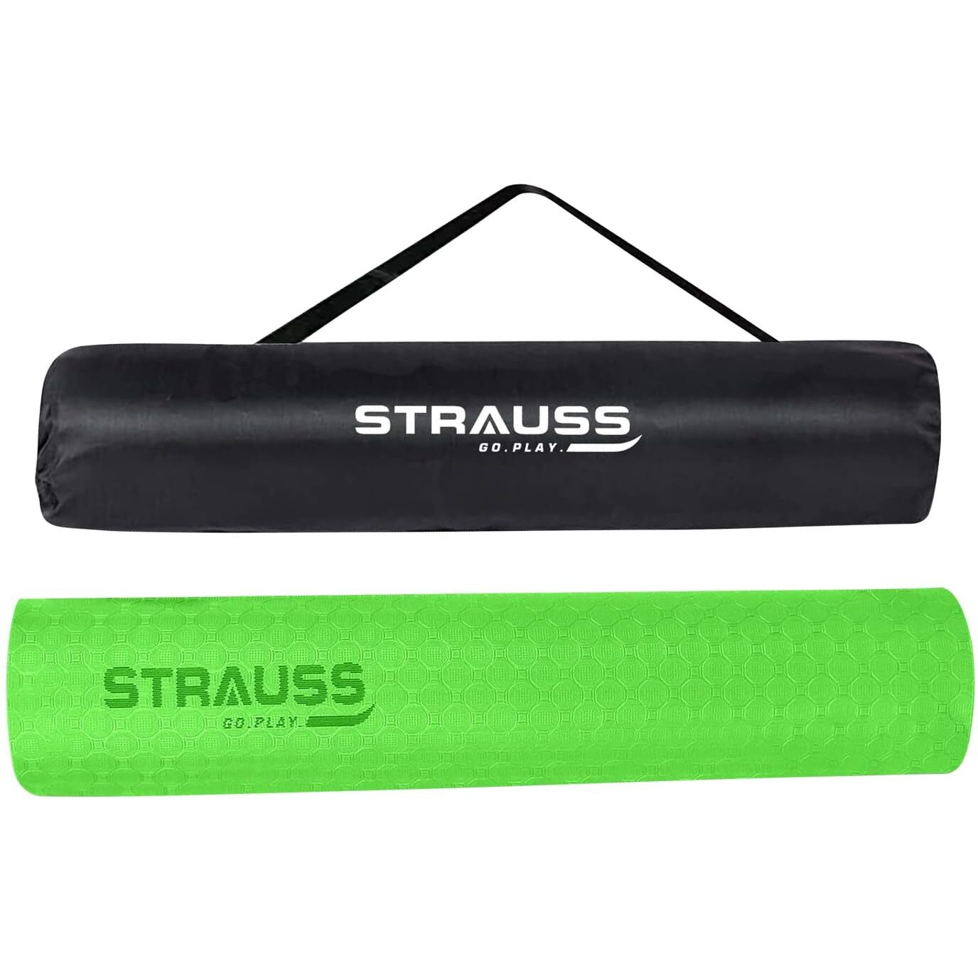 Strauss TPE Eco-friendly Yoga Mat with Carry Bag |Anti-Slip Exercise & Fitness Yoga Mat for Men & Women|Home & Gym Mat for Workout, Yoga,Pilates & Floor Exercises| 4mm, Green