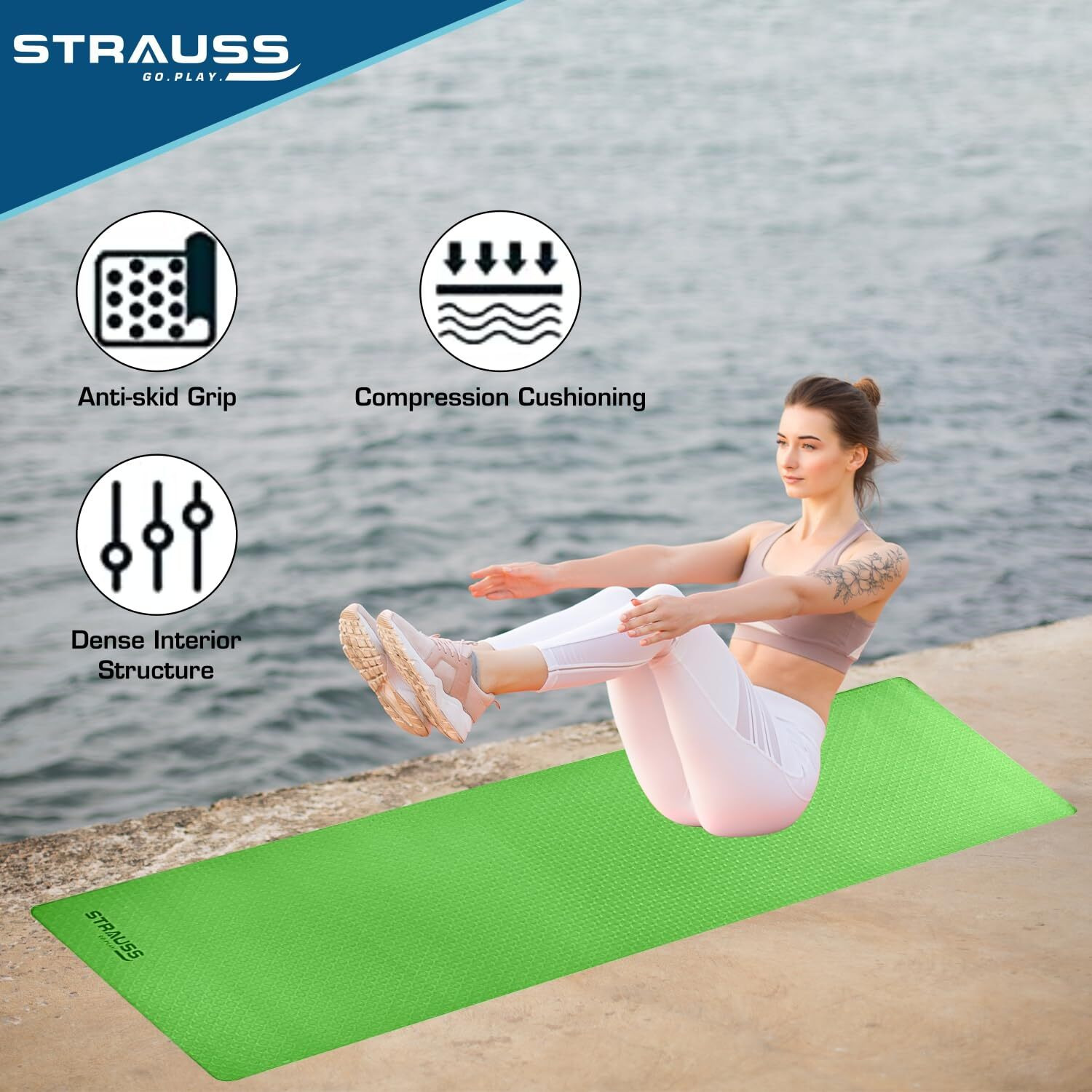 Strauss TPE Eco-friendly Yoga Mat with Carry Bag |Anti-Slip Exercise & Fitness Yoga Mat for Men & Women|Home & Gym Mat for Workout, Yoga,Pilates & Floor Exercises| 4mm, Green