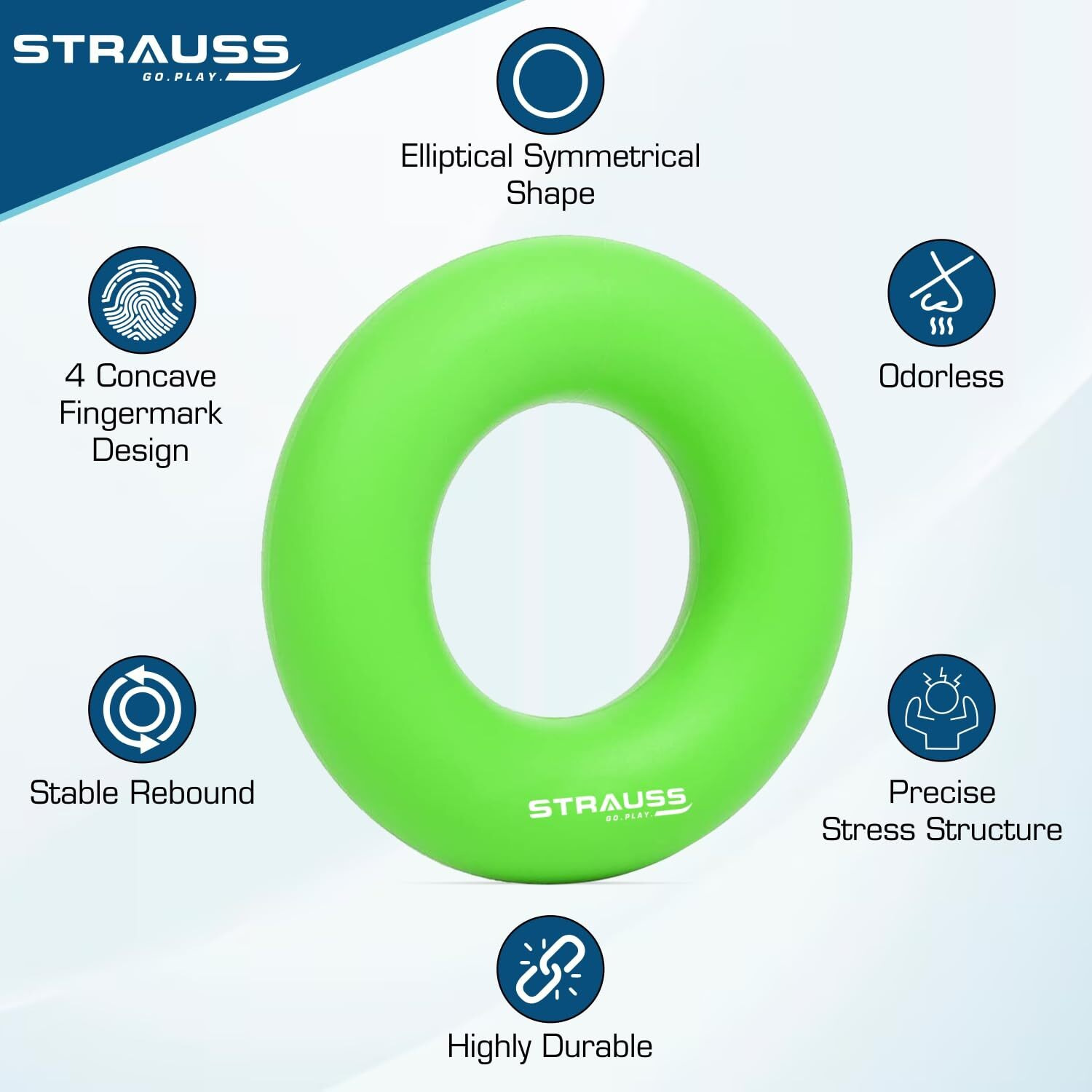 Strauss Silicon Palm Hand Grip Exerciser | Hand Strengthener for Carpal Tunnel Relief and Grip Strength | Silicone Finger Gripper and Finger Stretcher | Ideal For All Skill Levels,(Green)
