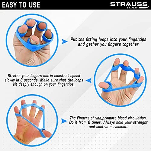 Strauss Finger Stretcher | Hand Strengthener for Carpal Tunnel Relief and Grip Strength | Silicone Finger Gripper and Finger Stretcher | Ideal for All Skill Levels, (Blue)