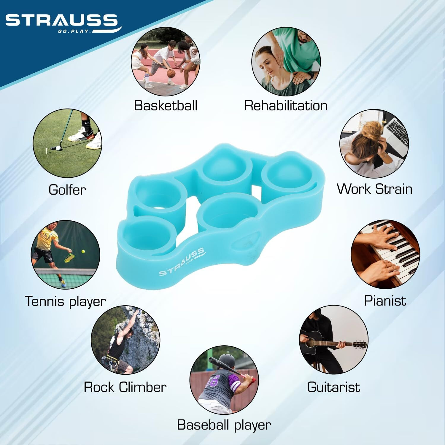Strauss Finger Stretcher | Hand Strengthener for Carpal Tunnel Relief and Grip Strength | Silicone Finger Gripper and Finger Stretcher | Ideal for All Skill Levels | Set of 3