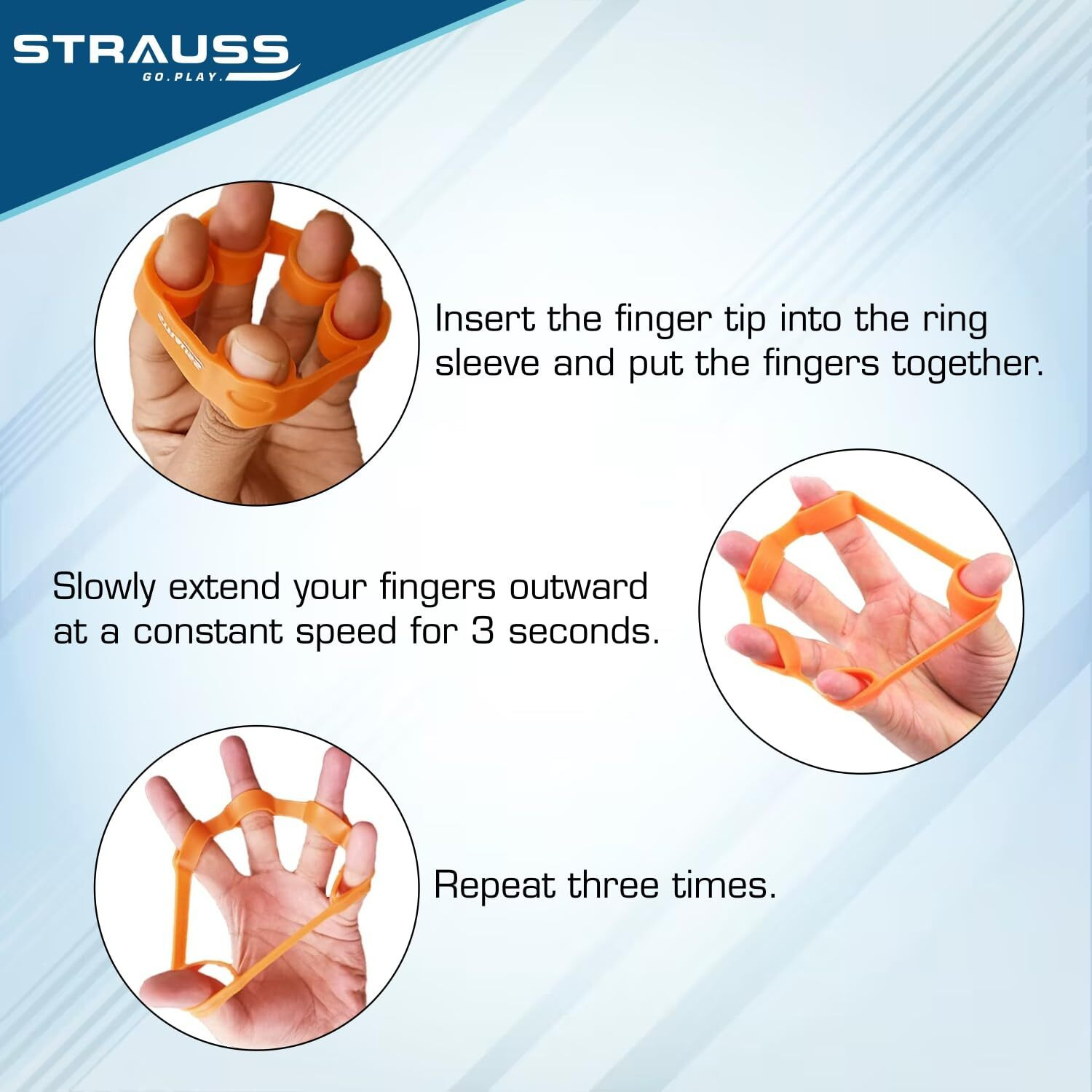Strauss Finger Stretcher | Hand Strengthener for Carpal Tunnel Relief and Grip Strength | Silicone Finger Gripper and Finger Stretcher | Ideal for All Skill Levels | Set of 3
