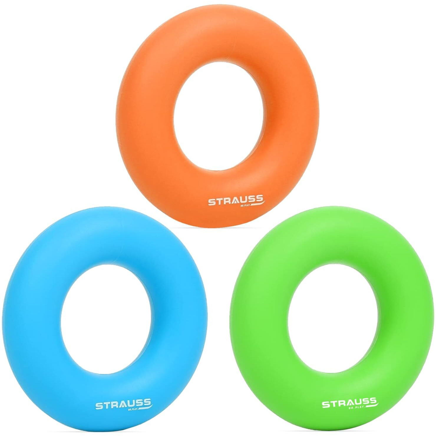 Strauss Silicon Palm Hand Grip Exerciser | Hand Strengthener for Carpal Tunnel Relief and Grip Strength | Silicone Finger Gripper and Finger Stretcher | Ideal for All Skill Levels | Set of 3
