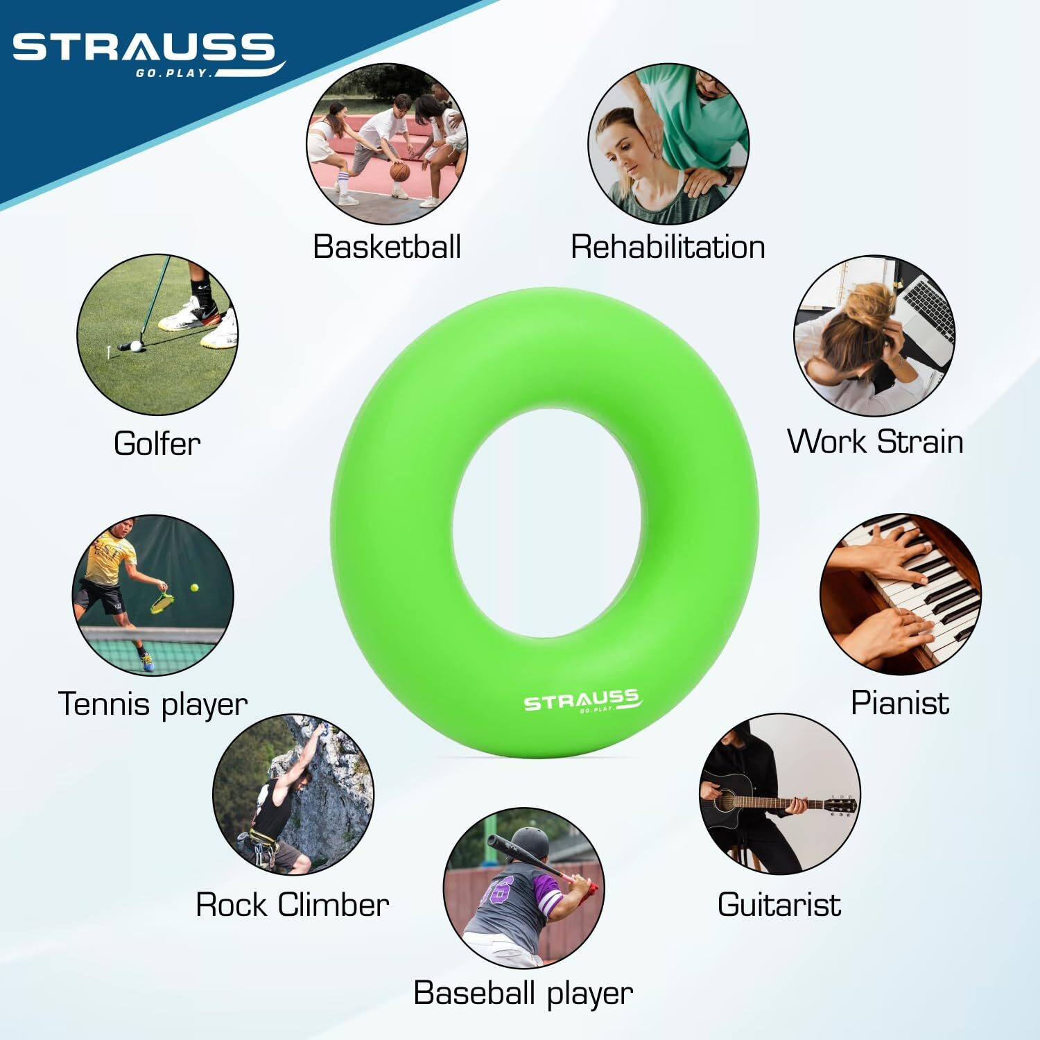 Strauss Silicon Palm Hand Grip Exerciser | Hand Strengthener for Carpal Tunnel Relief and Grip Strength | Silicone Finger Gripper and Finger Stretcher | Ideal for All Skill Levels | Set of 3