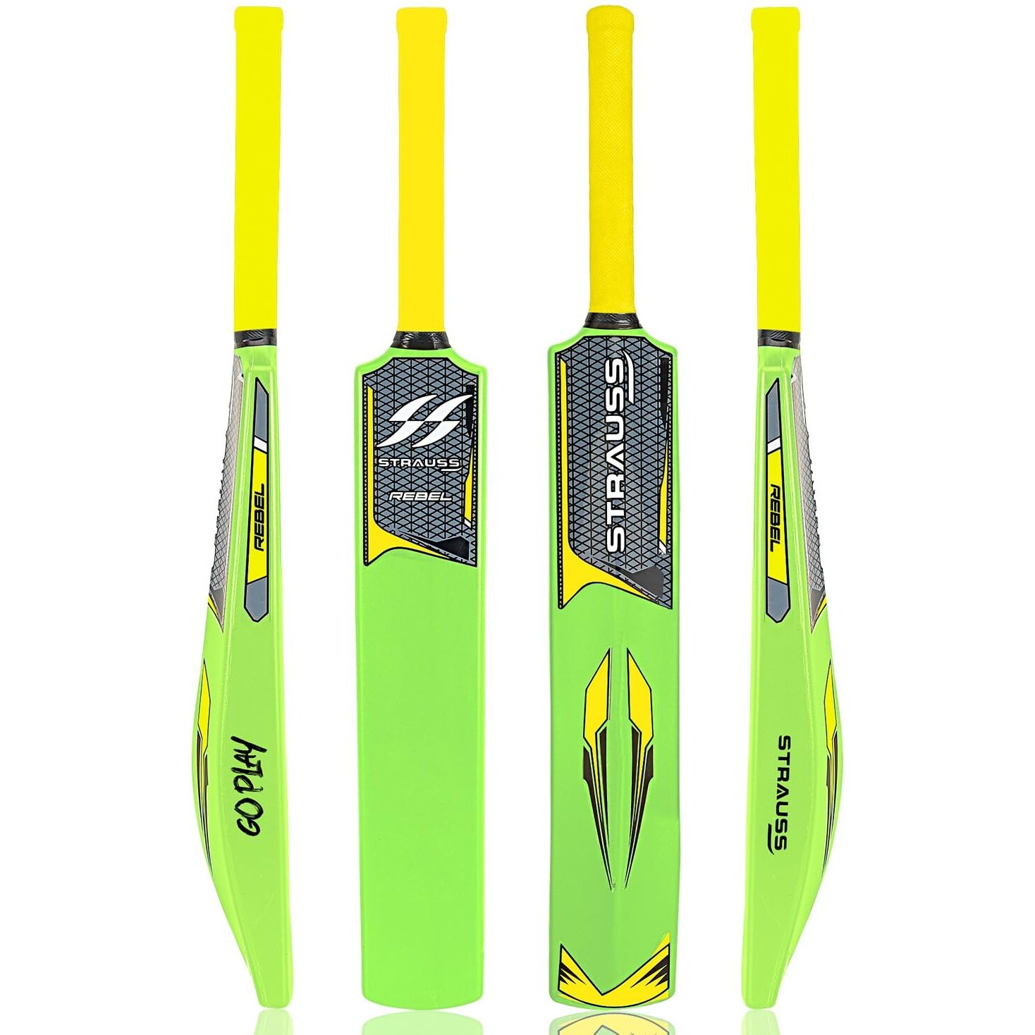 Strauss Rebel Cricket Bat | Full Size | Dimensions 34 X 4.5 inch | Heavy Duty Hard PVC Plastic Cricket Bat | Tennis & Synthetic Ball Cricket Bat | Tennis Cricket Bat,(Fluorescent Yellow)