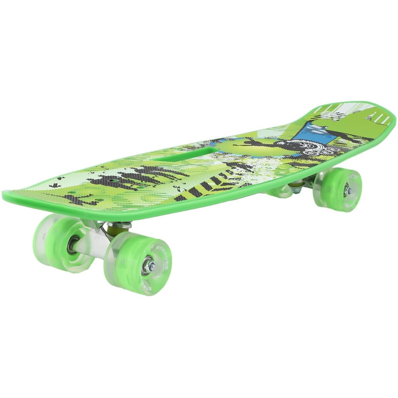 STRAUSS Cruiser Fishboard| Penny Skateboard| Casterboard| Anti-Skid Board with ABEC-7 High Precision Bearings| PU Wheel with Light| Ideal for 8 Years and above (28 X 6 Inch), (Vibrant Green)